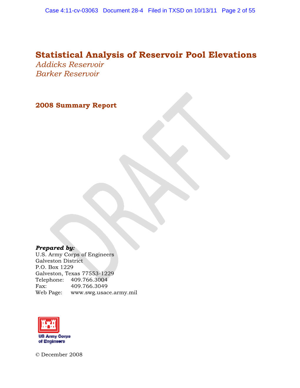 USACE Statistical Analysis of Reservoir Pool Elevations