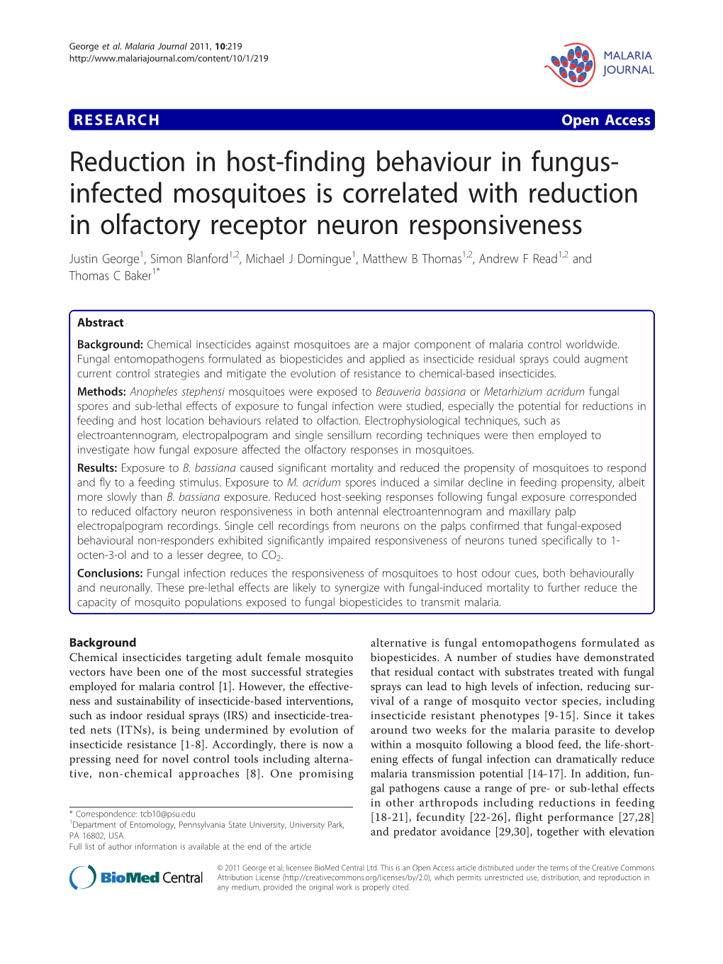 Infected Mosquitoes Is Correlated with Reduction In