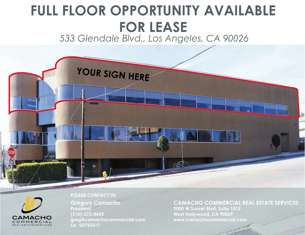 FULL FLOOR OPPORTUNITY AVAILABLE for LEASE 533 Glendale Blvd., Los Angeles, CA 90026