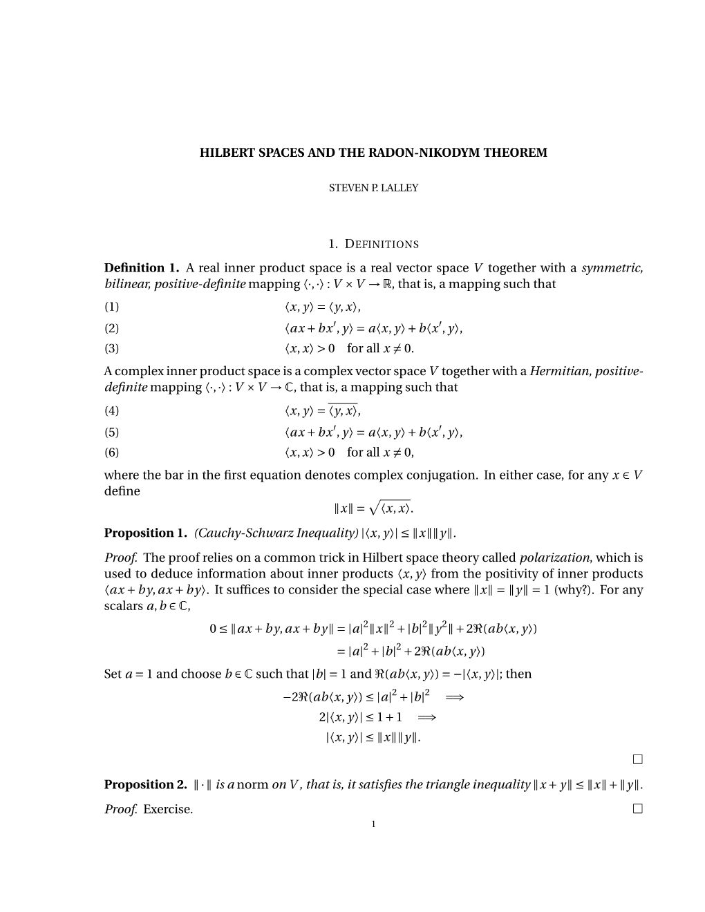 Hilbert Spaces and the Radon-Nikodym Theorem