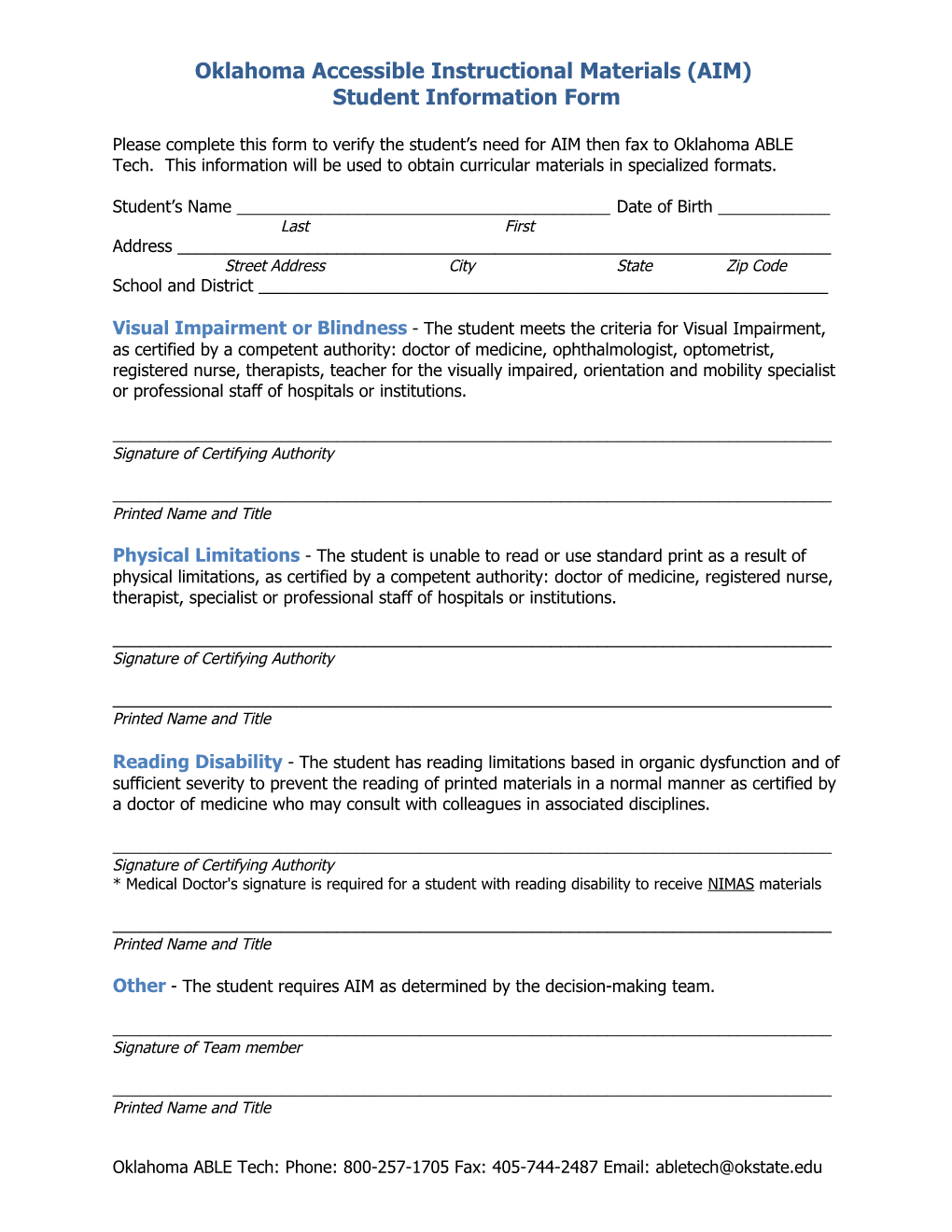 Oklahoma Accessible Instructional Materials (AIM)