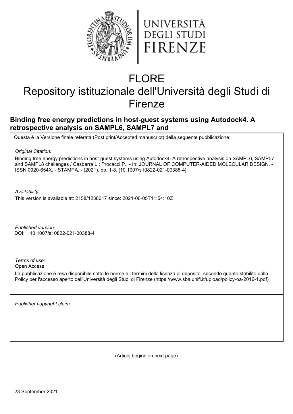 Binding Free Energy Predictions in Host-Guest Systems Using Autodock4. A