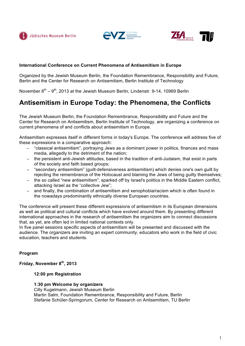 Antisemitism in Europe Today: the Phenomena, the Conflicts