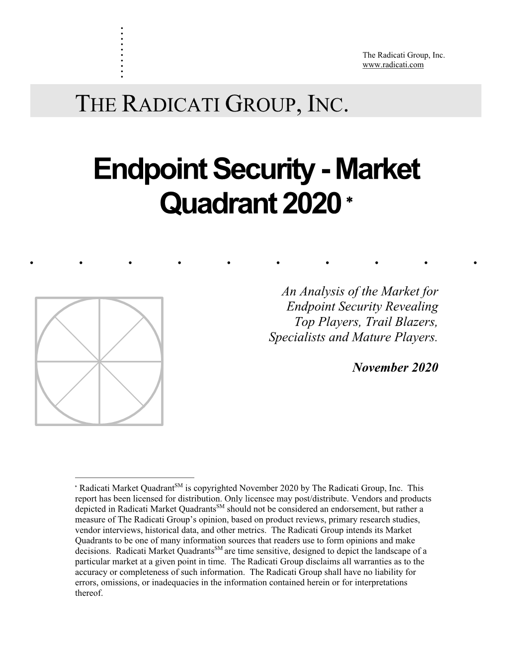 Radicati's 2020 Endpoint Security Market Quadrant