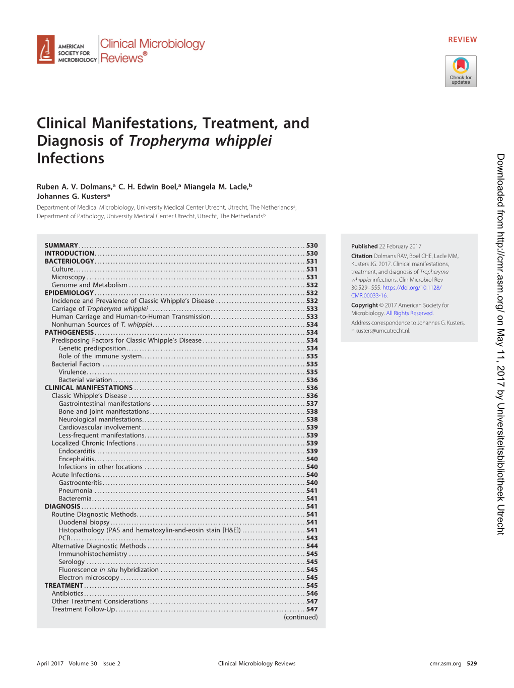 Clinical Manifestations, Treatment, and Diagnosis of Tropheryma Whipplei Infections Downloaded From