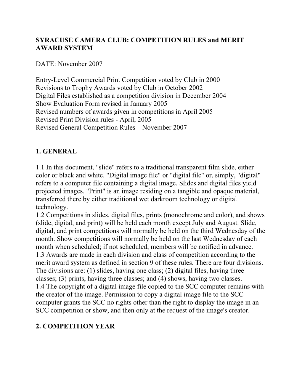 SYRACUSE CAMERA CLUB: COMPETITION RULES and MERIT AWARD SYSTEM