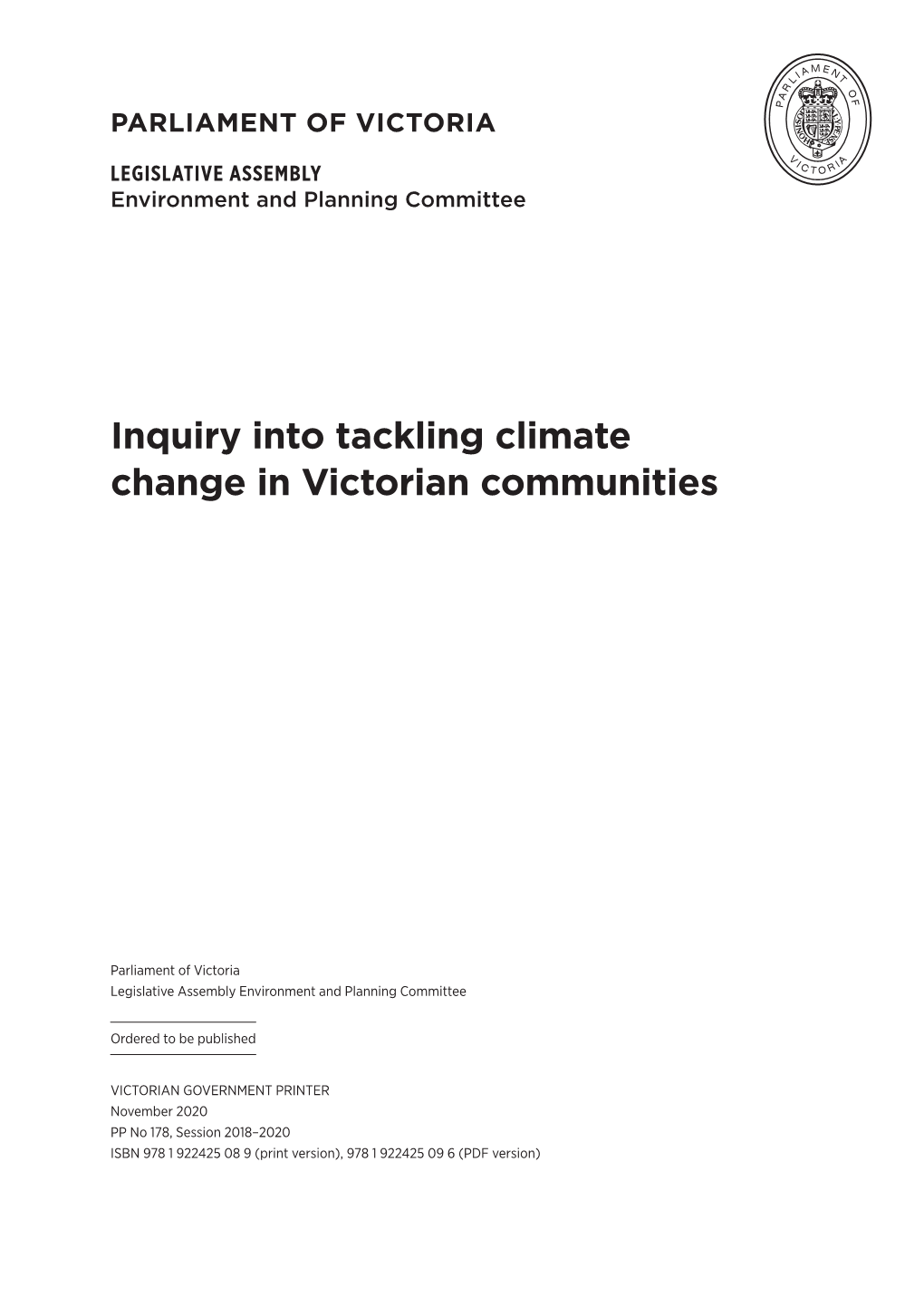 Inquiry Into Tackling Climate Change in Victorian Communities