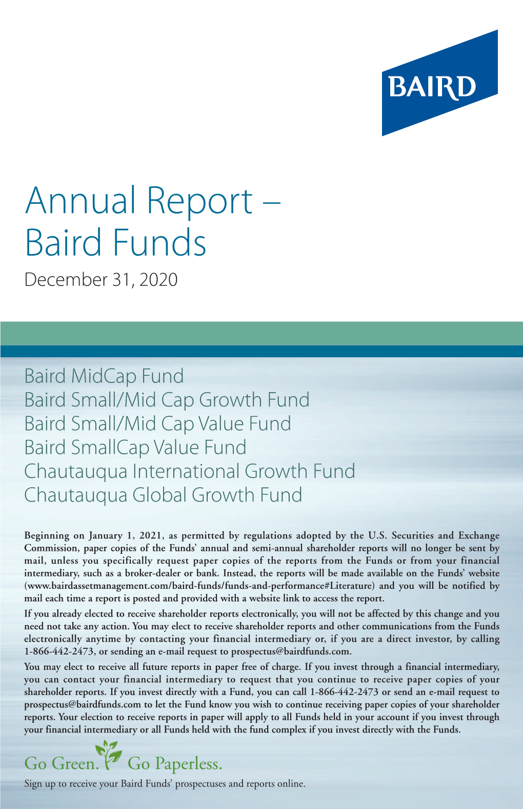 Annual Report – Baird Funds December 31, 2020