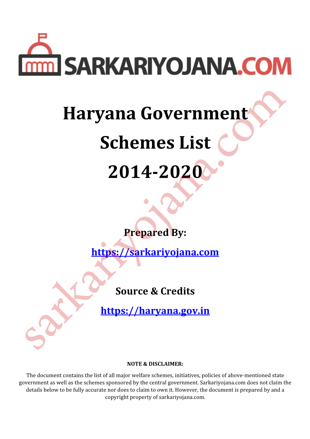 Haryana Government Schemes List 2014-2020