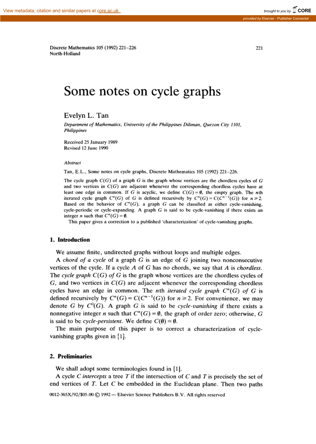 Some Notes on Cycle Graphs