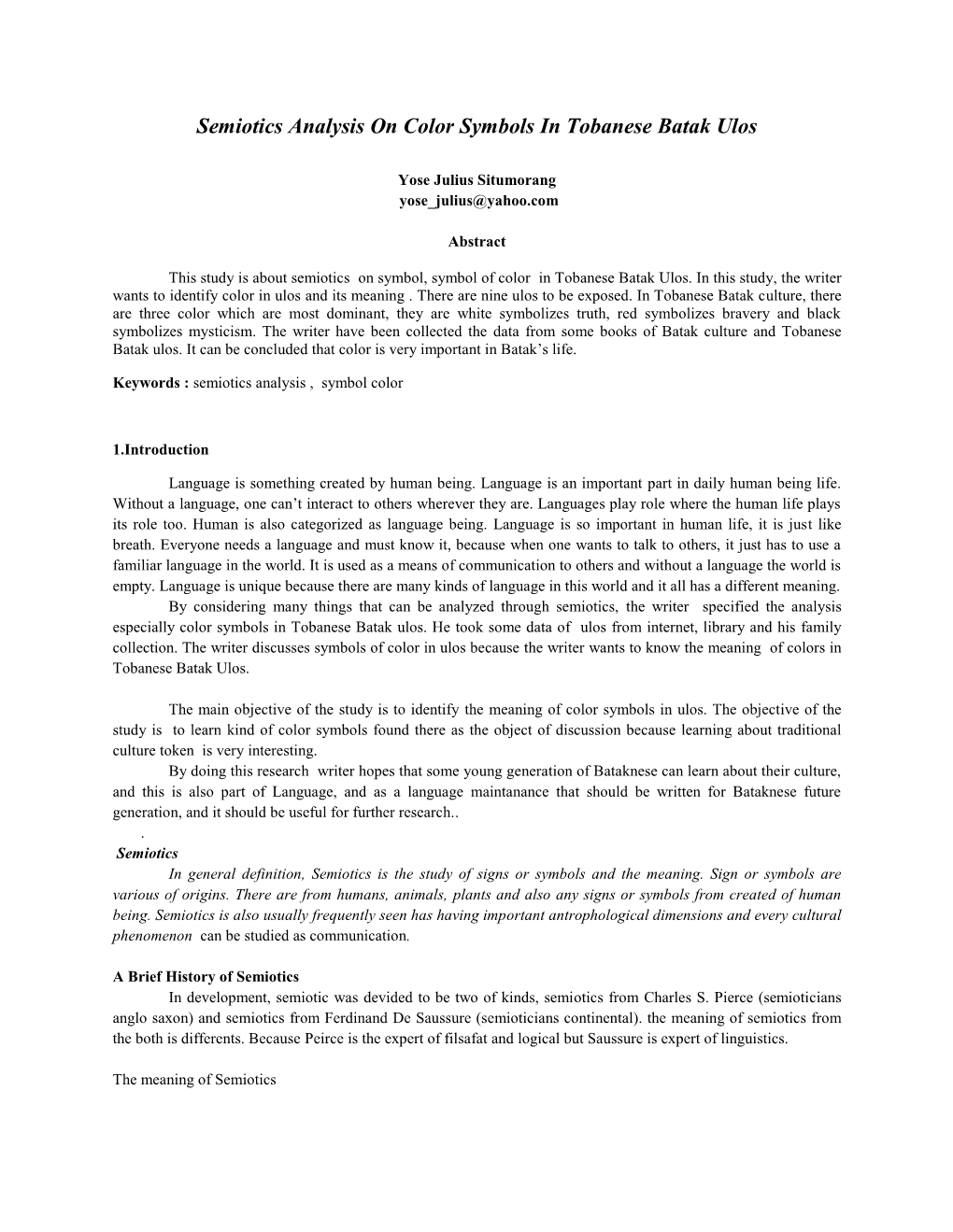 Semiotics Analysis on Color Symbols in Tobanese Batak Ulos