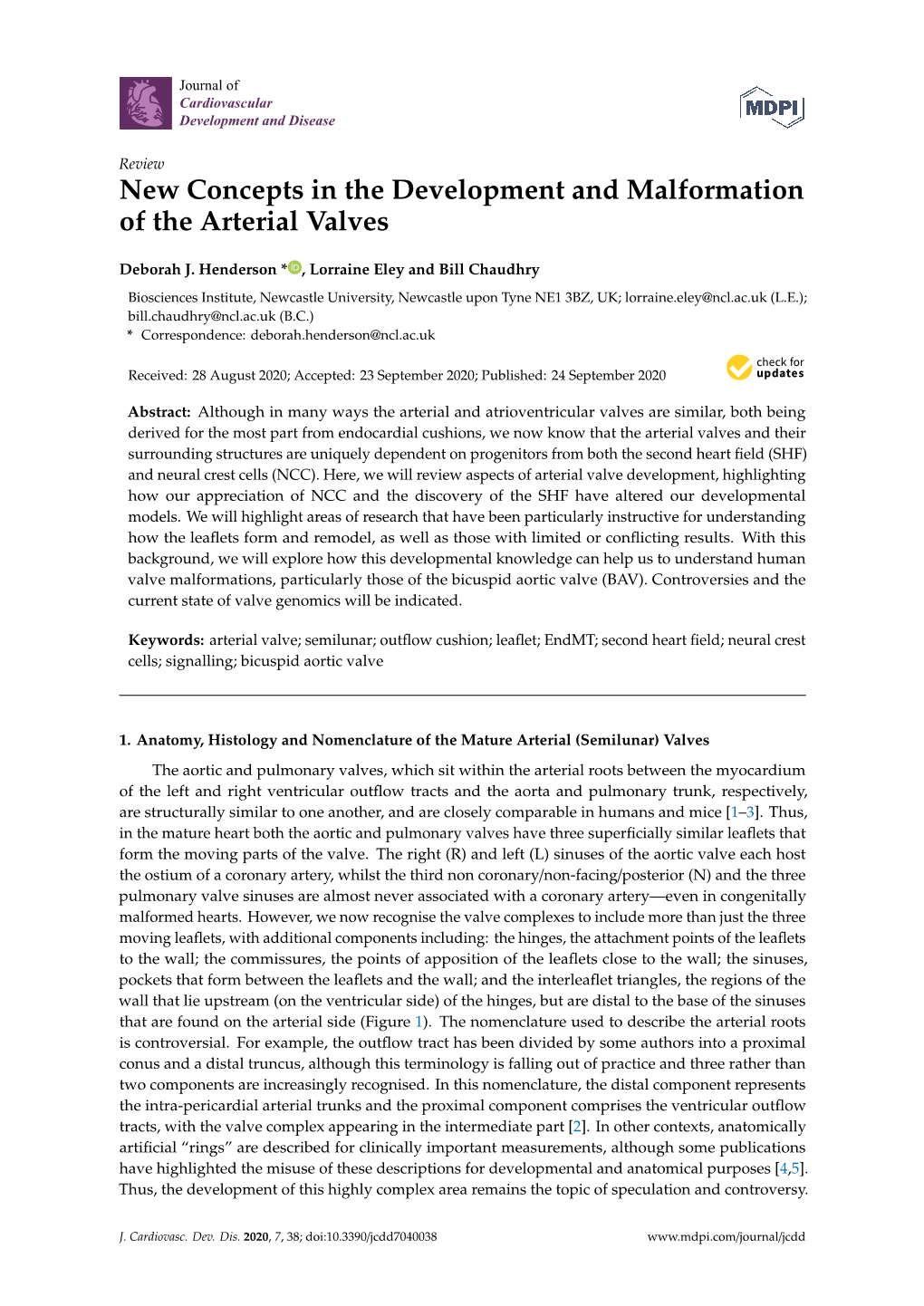 New Concepts in the Development and Malformation of the Arterial Valves