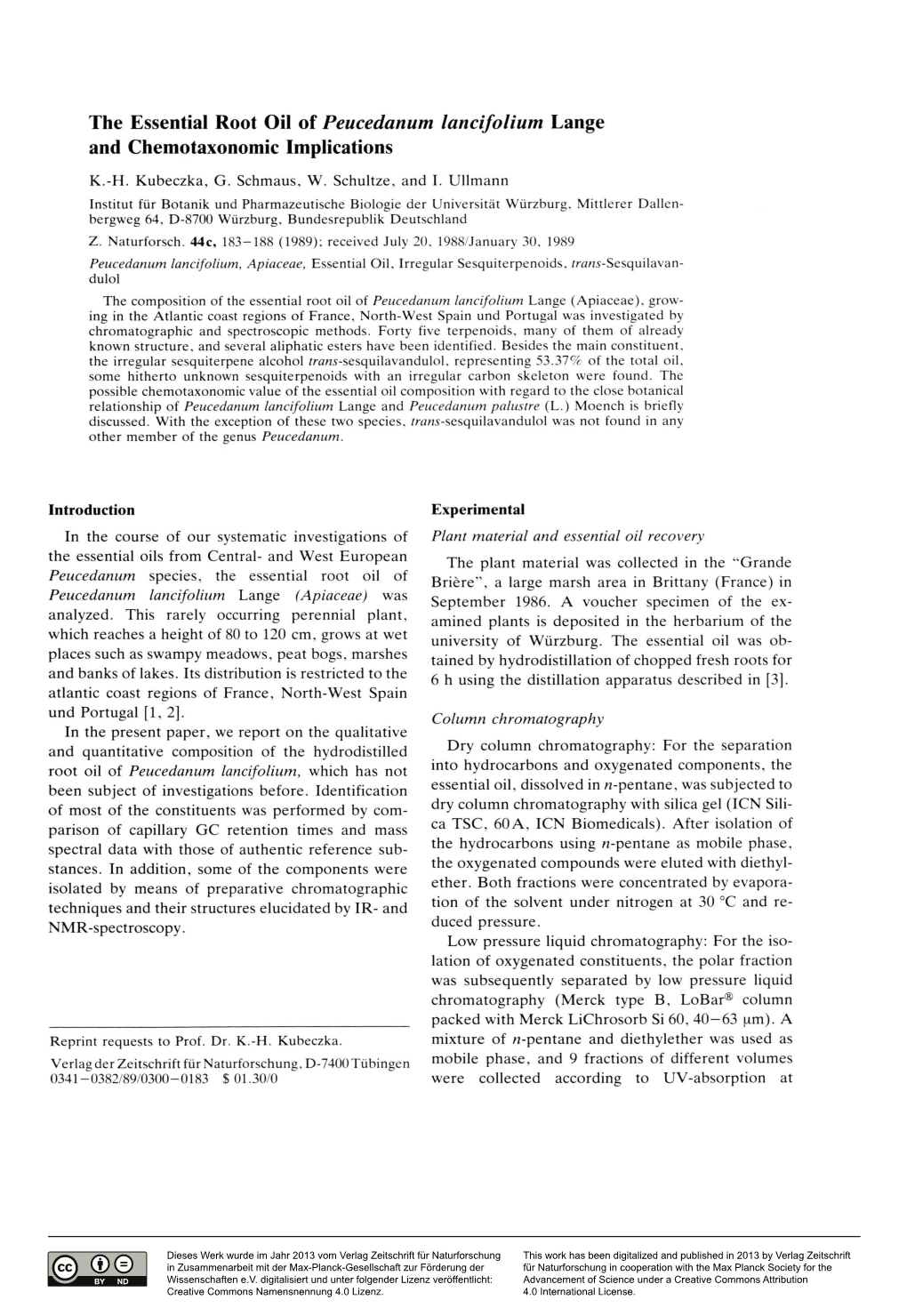 The Essential Root Oil of Peucedanum Lancifolium Lange and Chemotaxonomic Implications