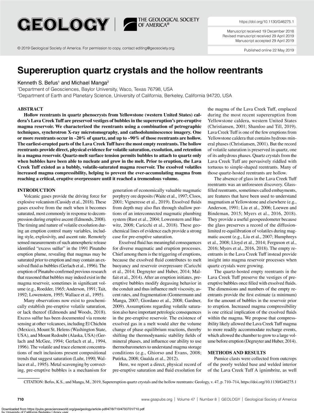 Supereruption Quartz Crystals and the Hollow Reentrants