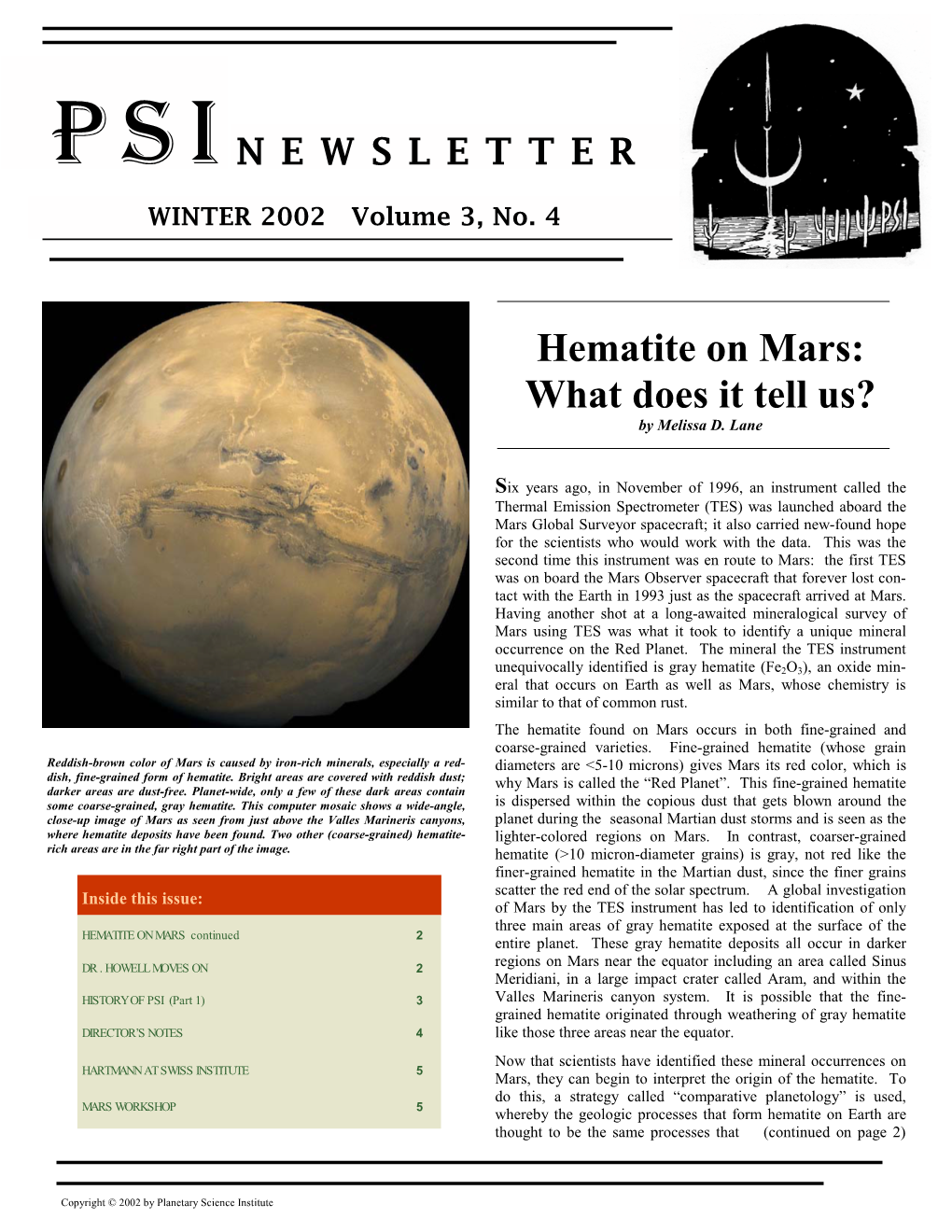 Hematite on Mars: What Does It Tell Us? by Melissa D