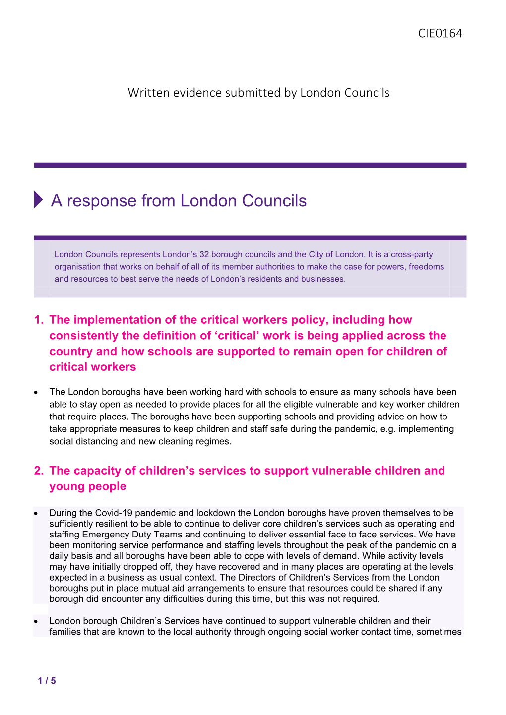 A Response from London Councils