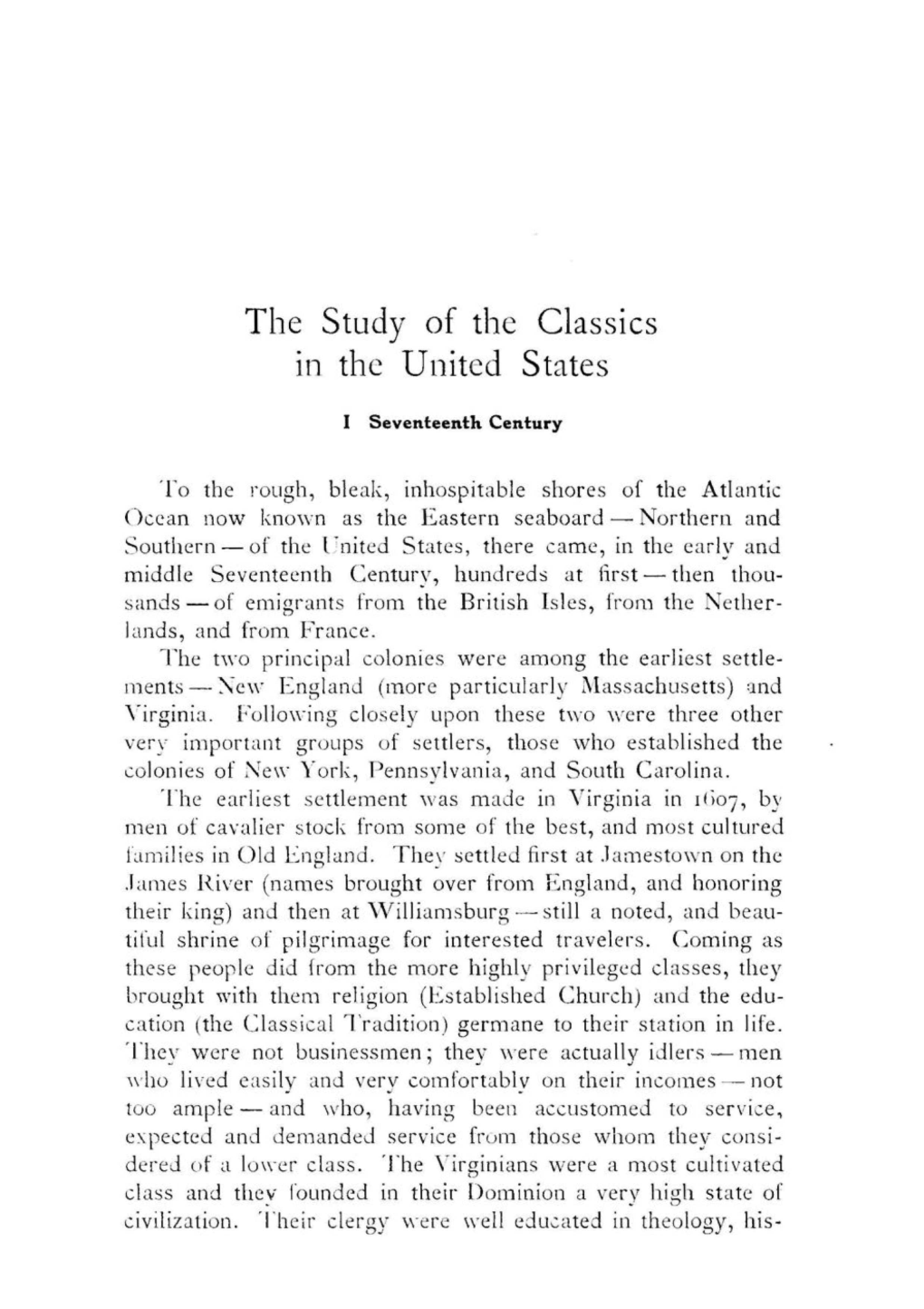 The Study of the Classics in the United States