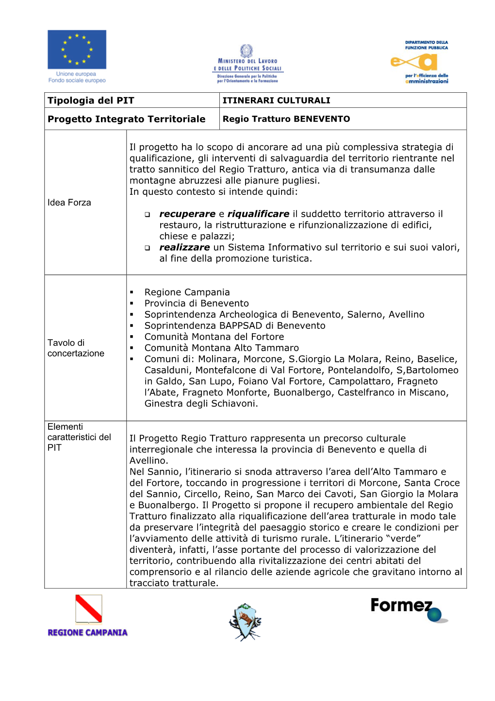 Progetto Integrato Territoriale Regio Tratturo BENEVENTO