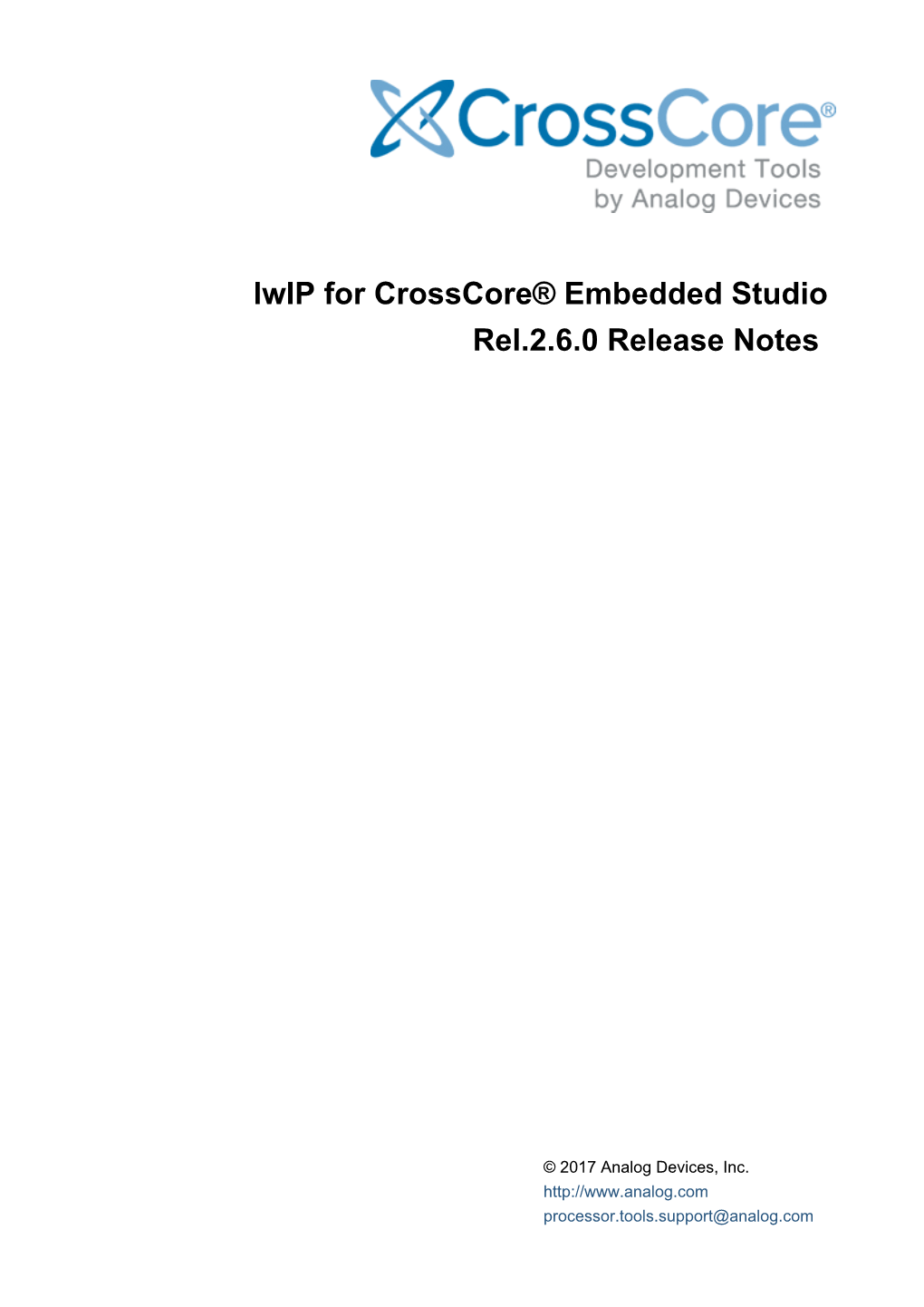 Lwip for Crosscore® Embedded Studio Rel.2.6.0 Release Notes