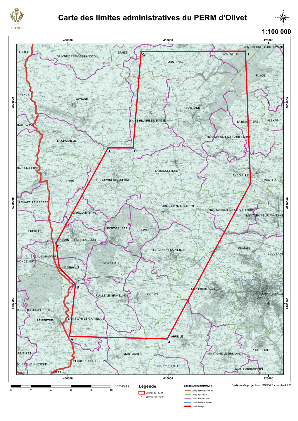 Carte Des Limites Administratives Du PERM D'olivet ¬ 1:100 000