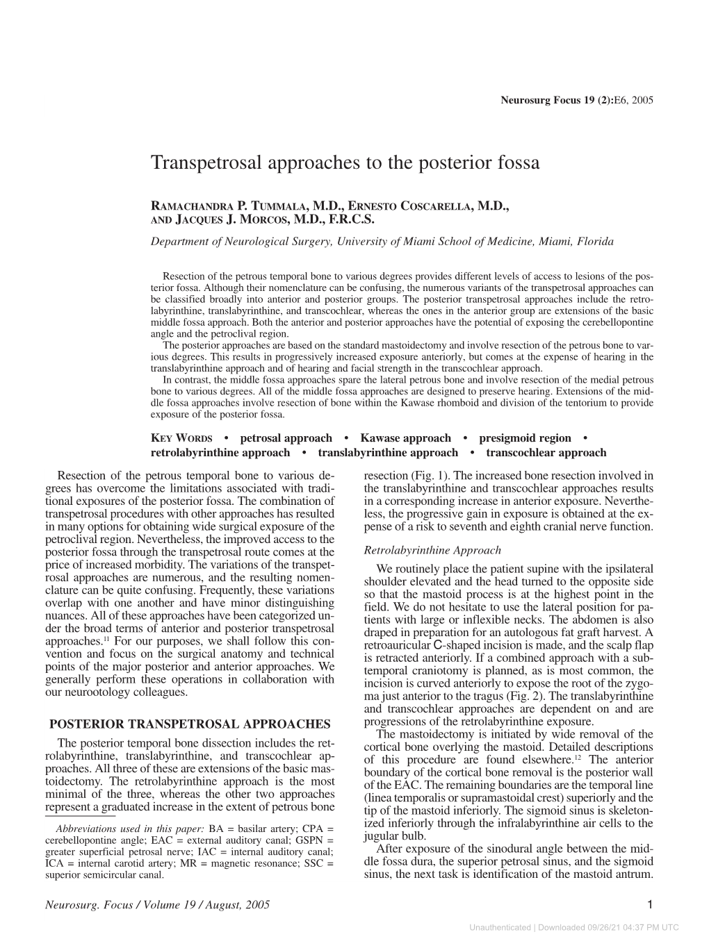 Transpetrosal Approaches to the Posterior Fossa