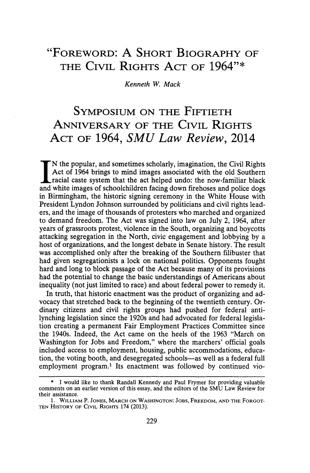 ACT of 1964, SMU Law Review, 2014