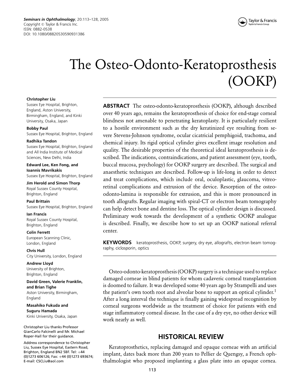 The Osteo-Odonto-Keratoprosthesis (OOKP)