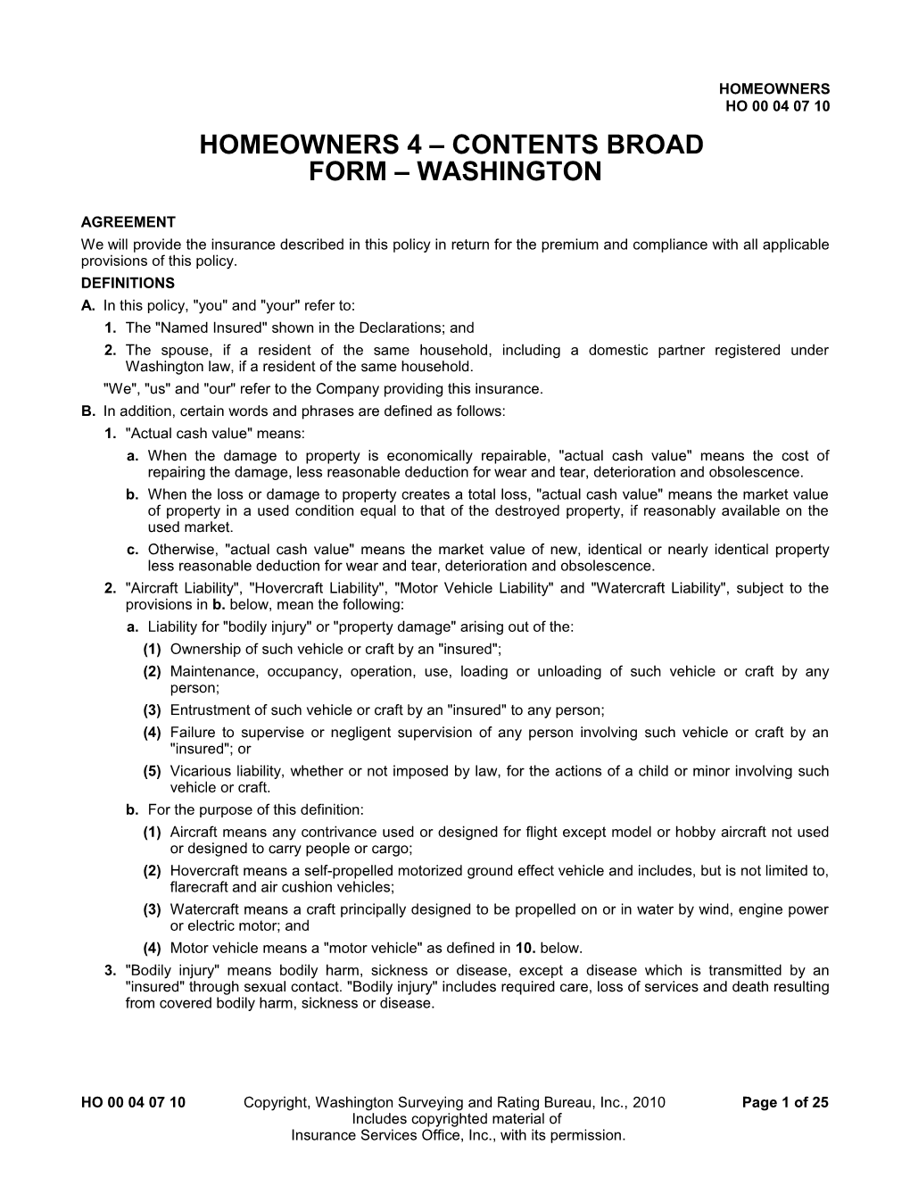 Homeowners 4 Contents Broad Form Washington