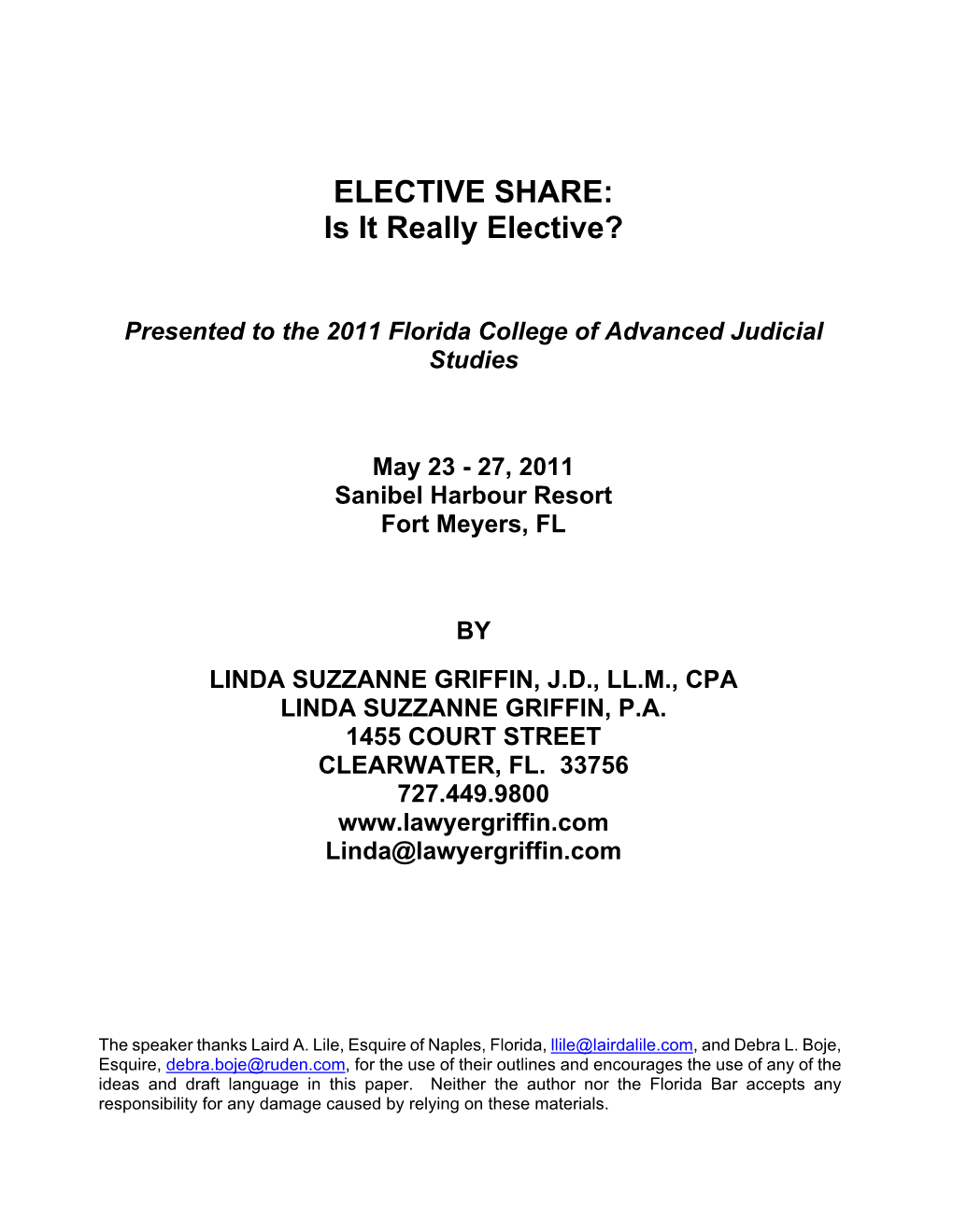 ELECTIVE SHARE: Is It Really Elective?