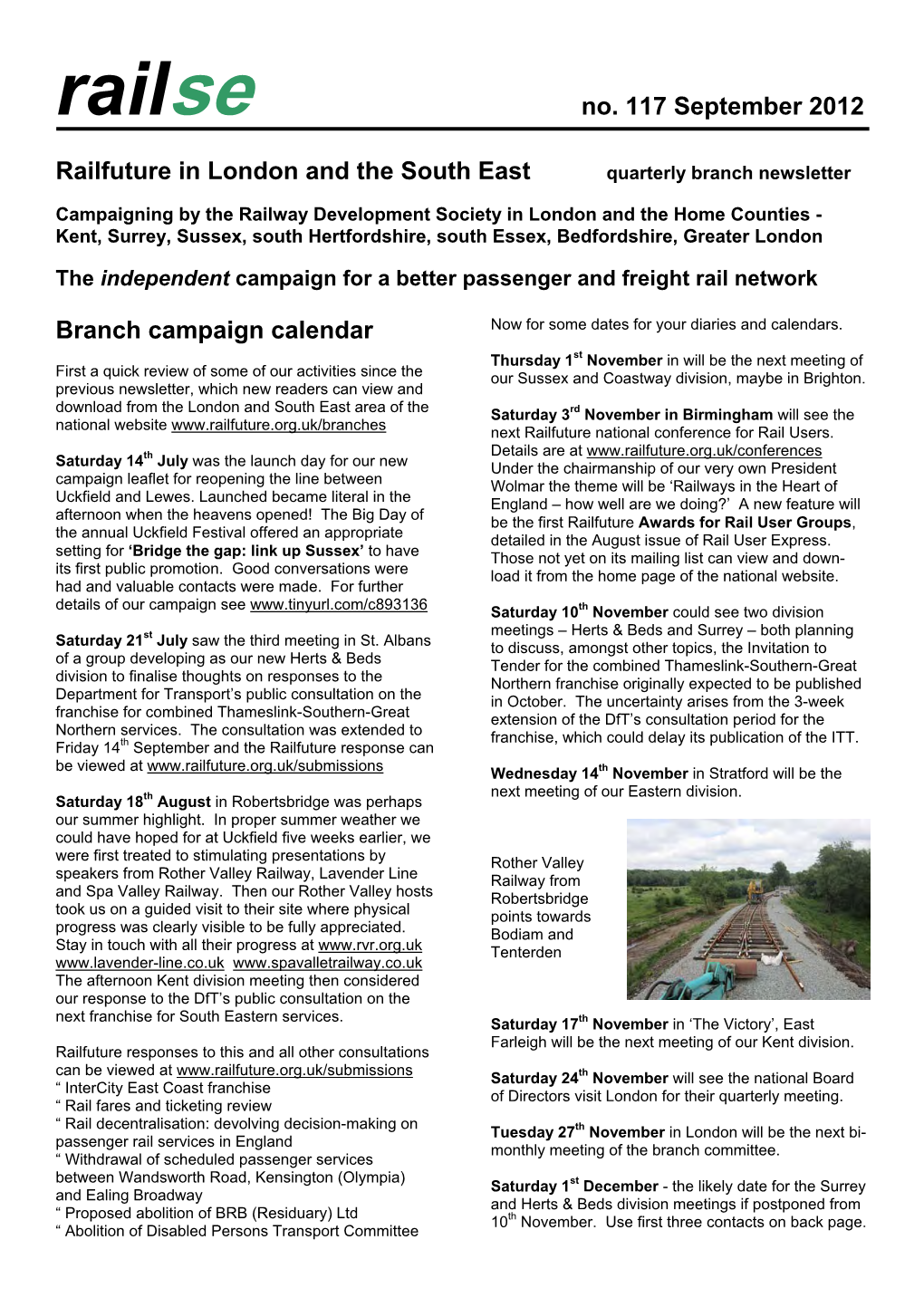 Railway Development Society in London and the Home Counties - Kent, Surrey, Sussex, South Hertfordshire, South Essex, Bedfordshire, Greater London
