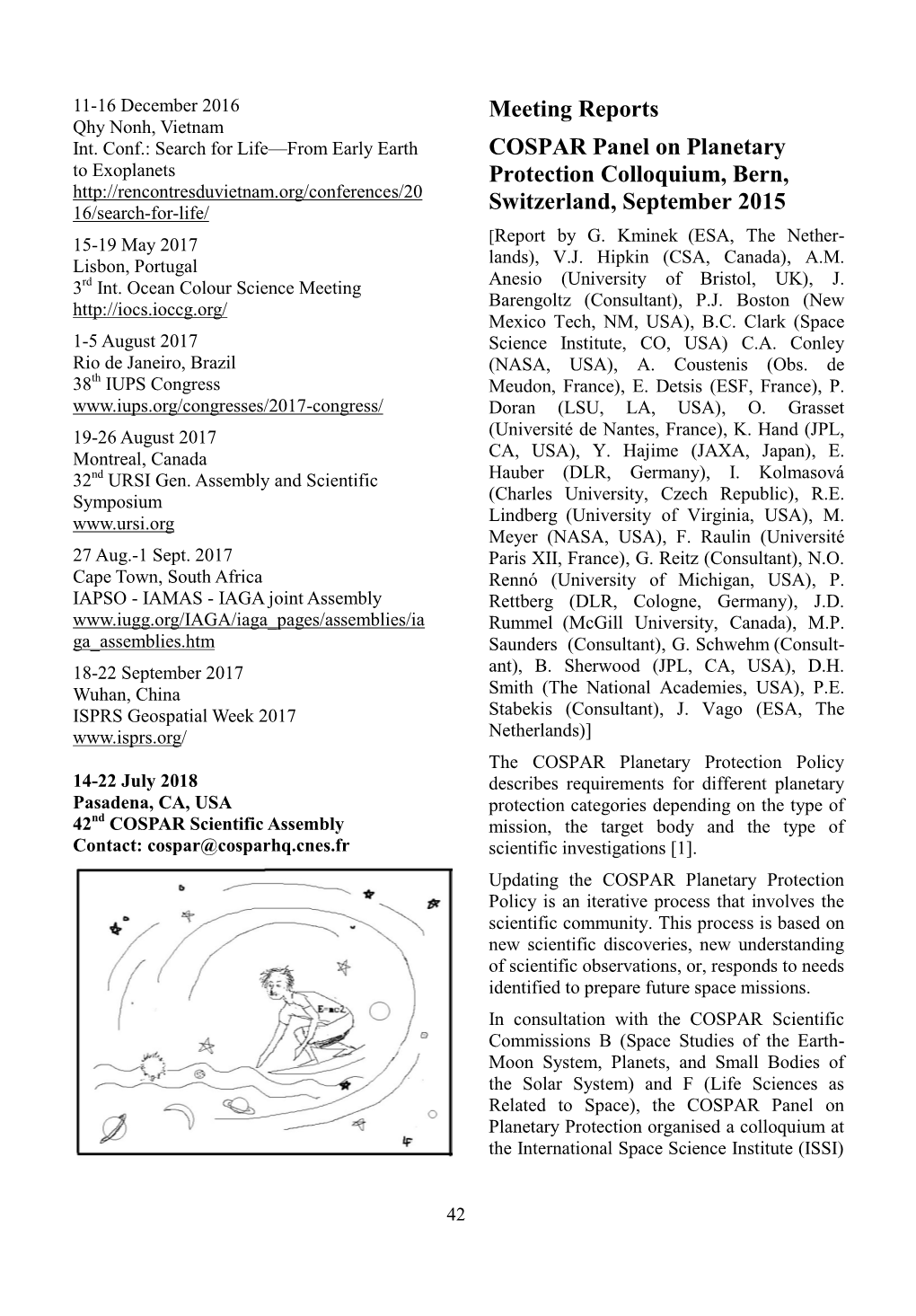 Meeting Reports COSPAR Panel on Planetary Protection Colloquium