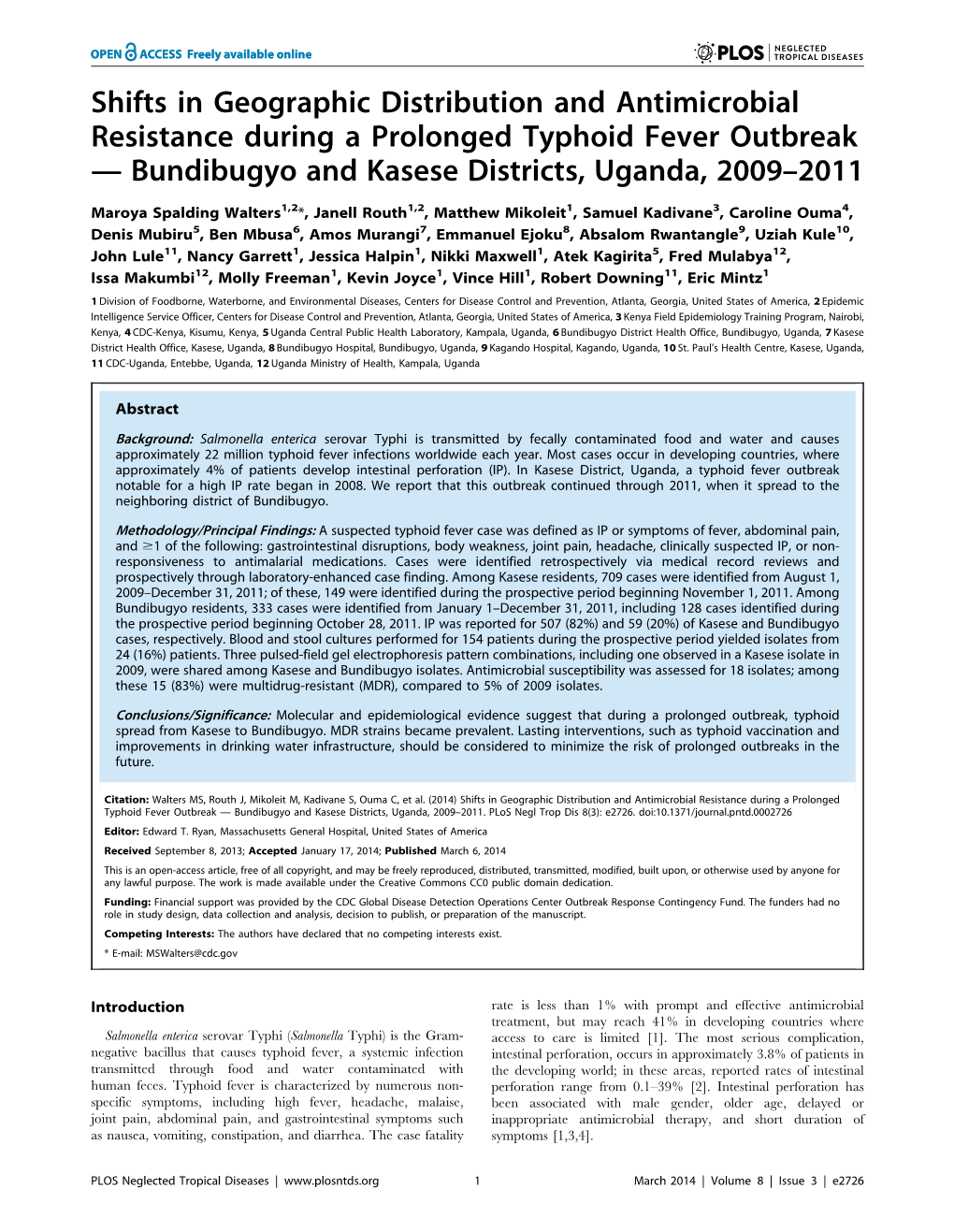 Bundibugyo and Kasese Districts, Uganda, 2009–2011