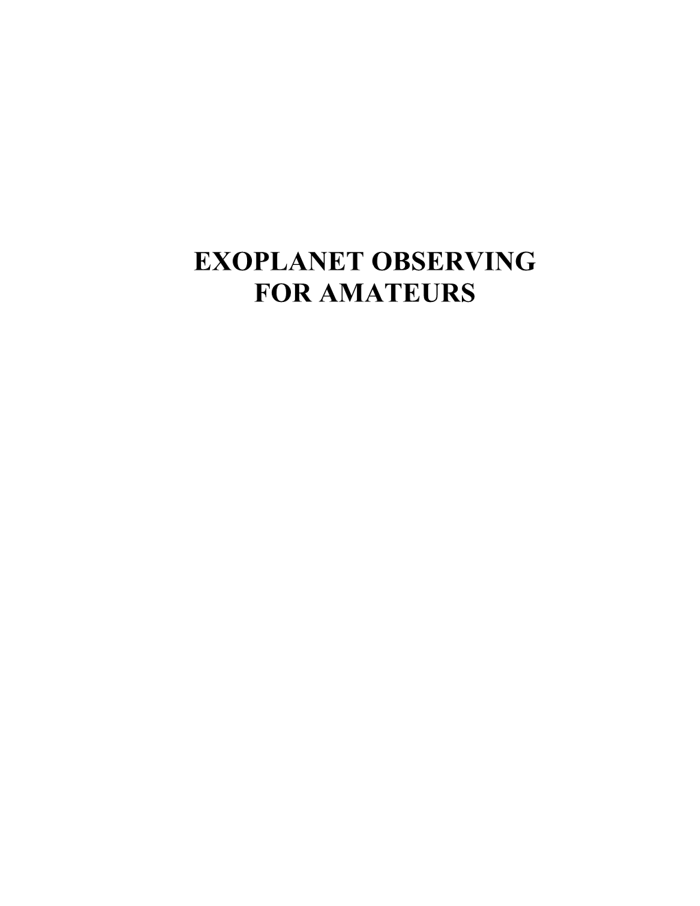 Exoplanet Observing for Amateurs