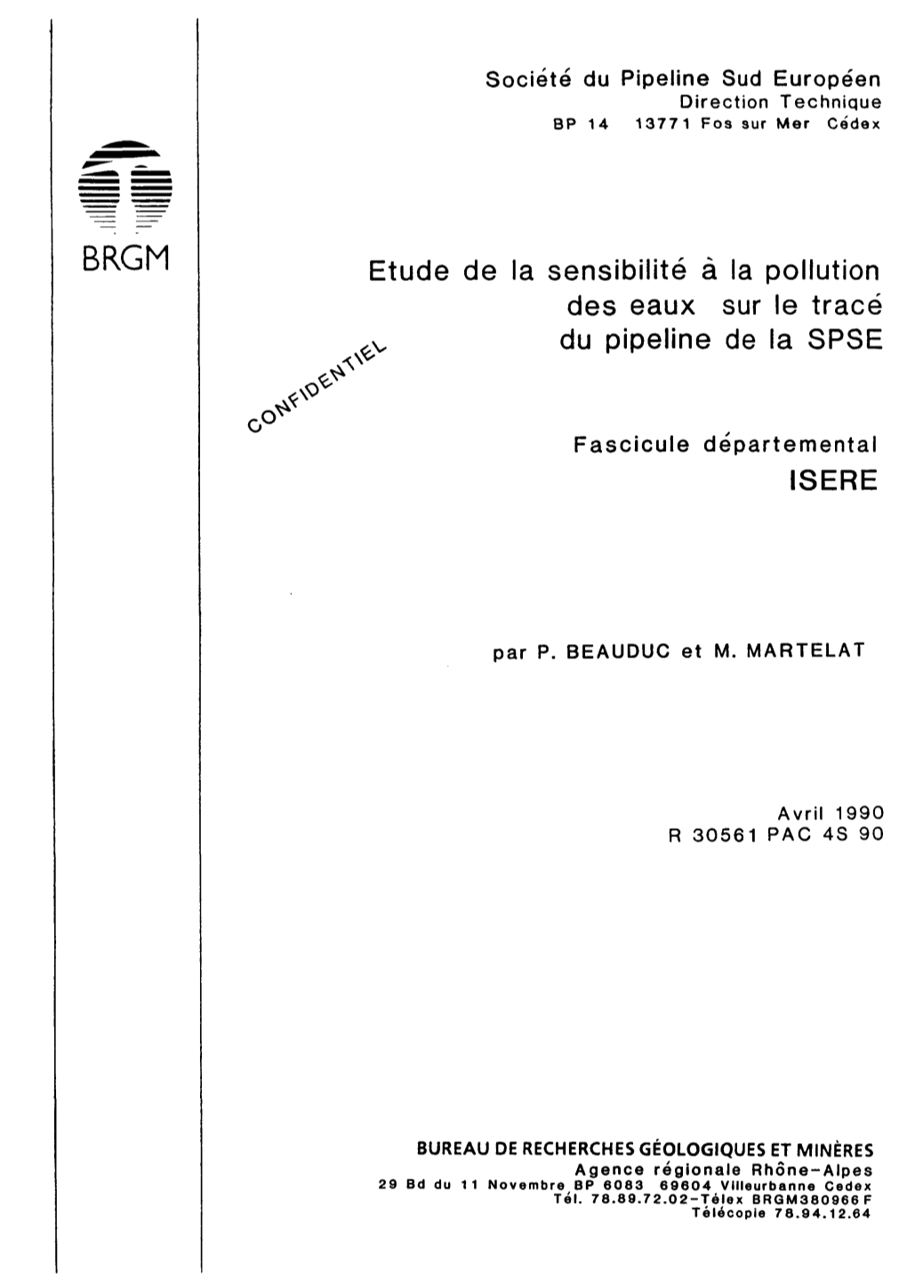 Etude De La Sensibilité À La Pollution Des Eaux Sur Le Tracé Du Pipeline De La SPSE ISERE