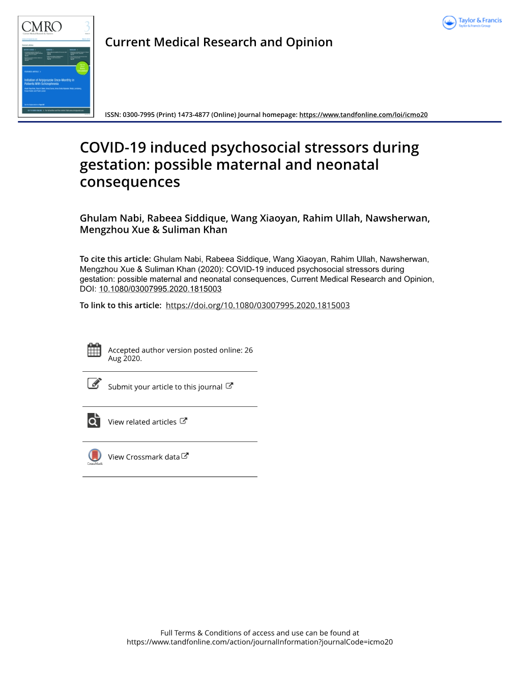 COVID-19 Induced Psychosocial Stressors During Gestation: Possible Maternal and Neonatal Consequences