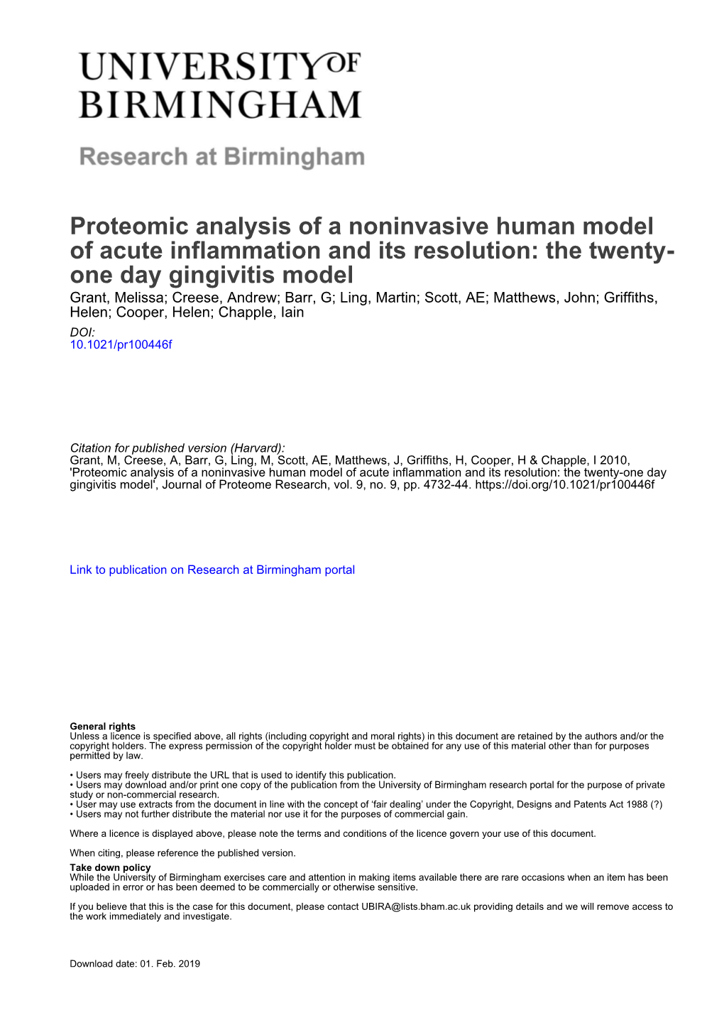 Proteomic Analysis of a Noninvasive Human Model of Acute