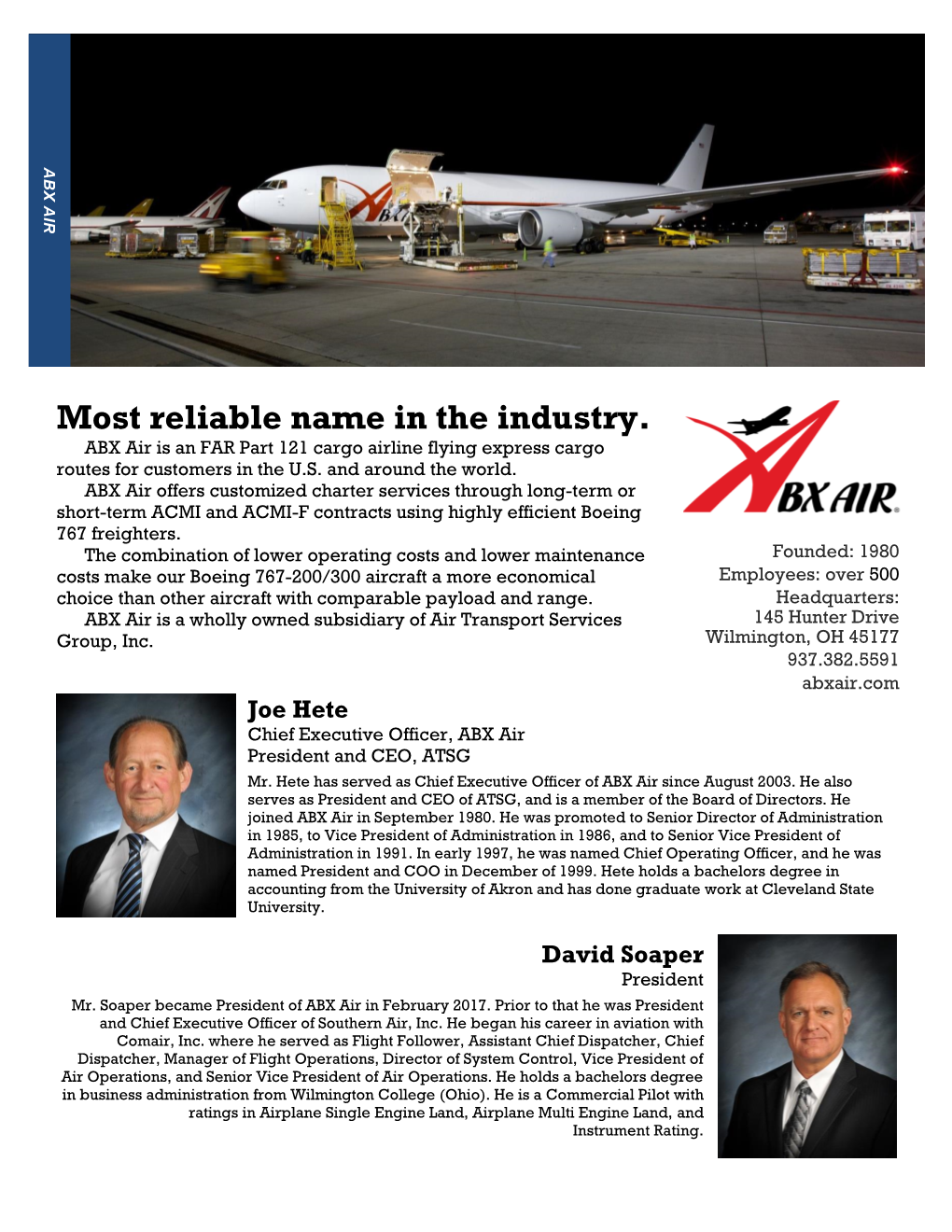 Most Reliable Name in the Industry. ABX Air Is an FAR Part 121 Cargo Airline Flying Express Cargo Routes for Customers in the U.S