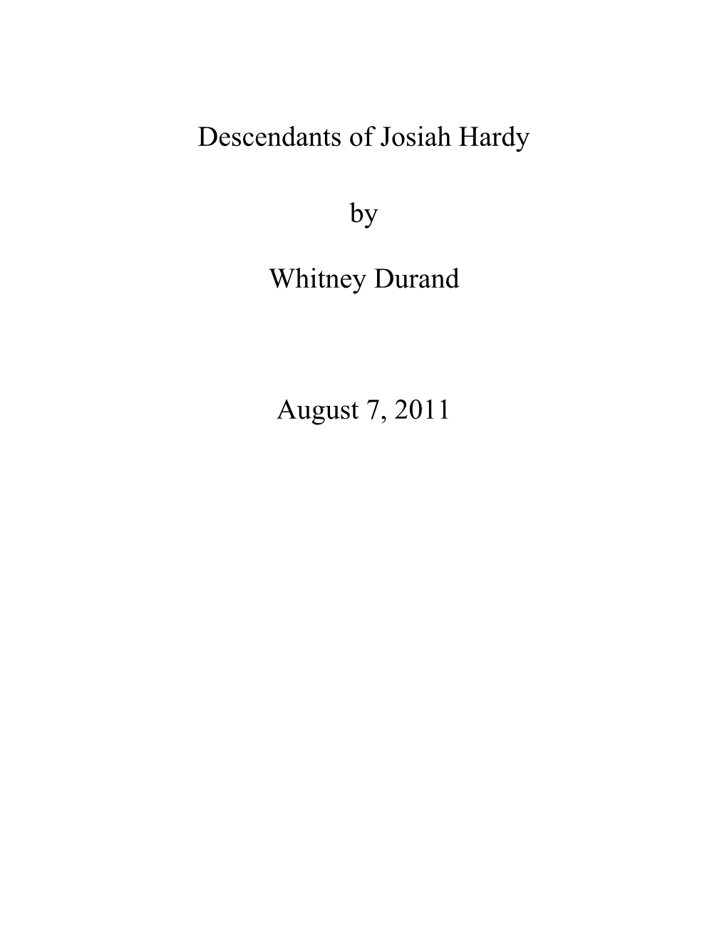 Descendants of Josiah Hardy