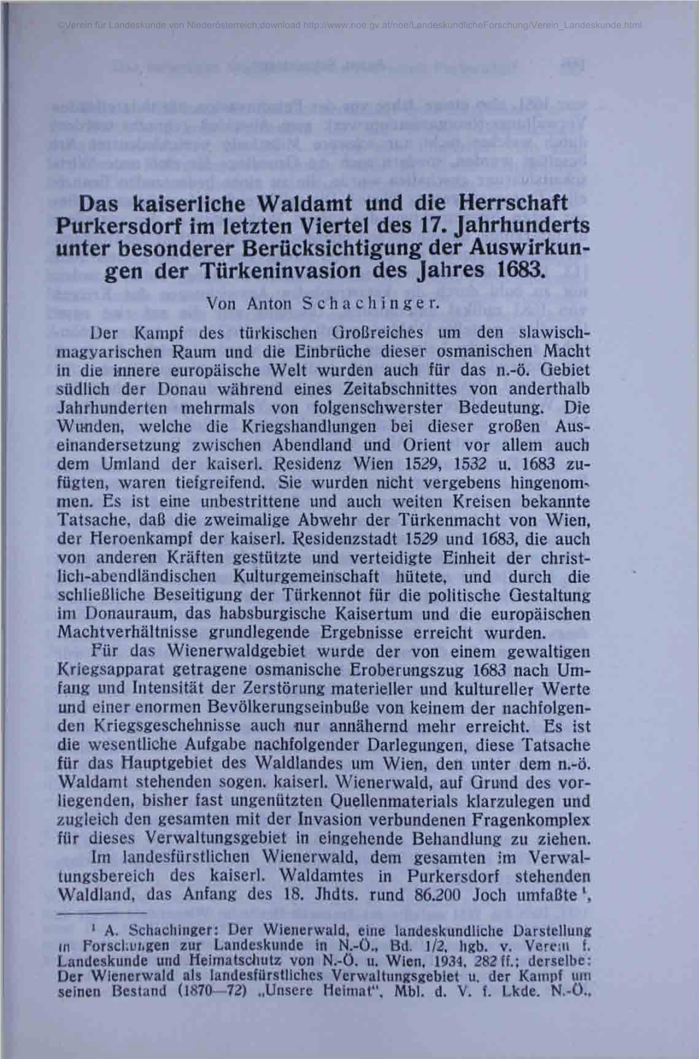 Das Kaiserliche Waldamt Und Die Herrschaft Purkersdorf Im Letzten Viertel Des 17