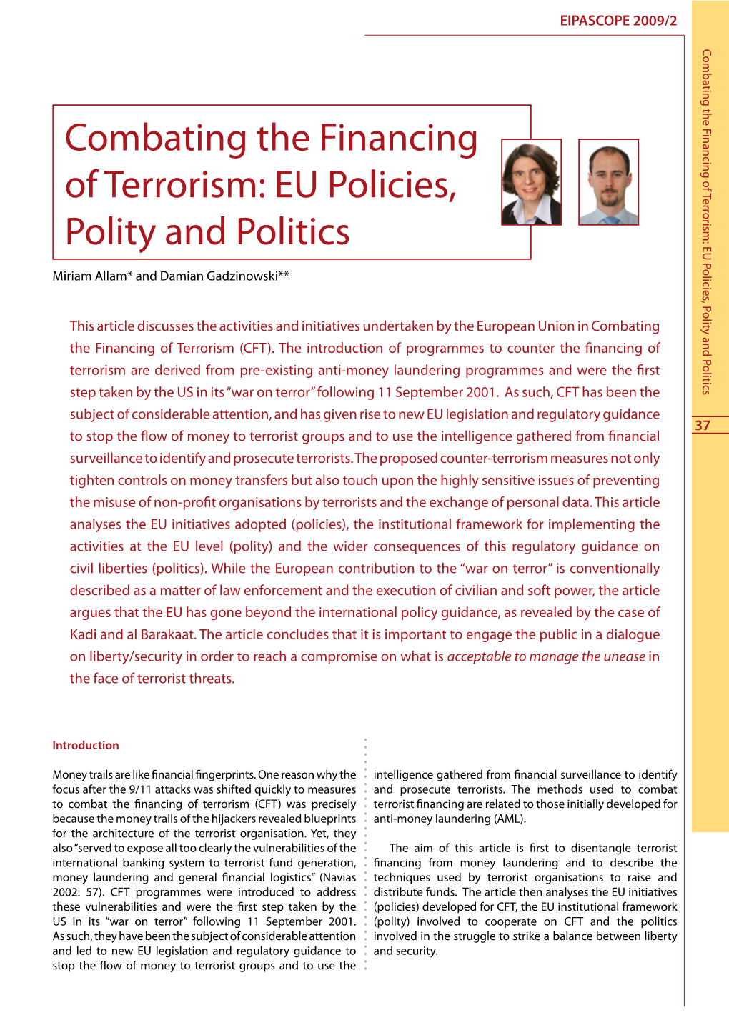 Combating the Financing of Terrorism: EU Policies, Polity and Politics