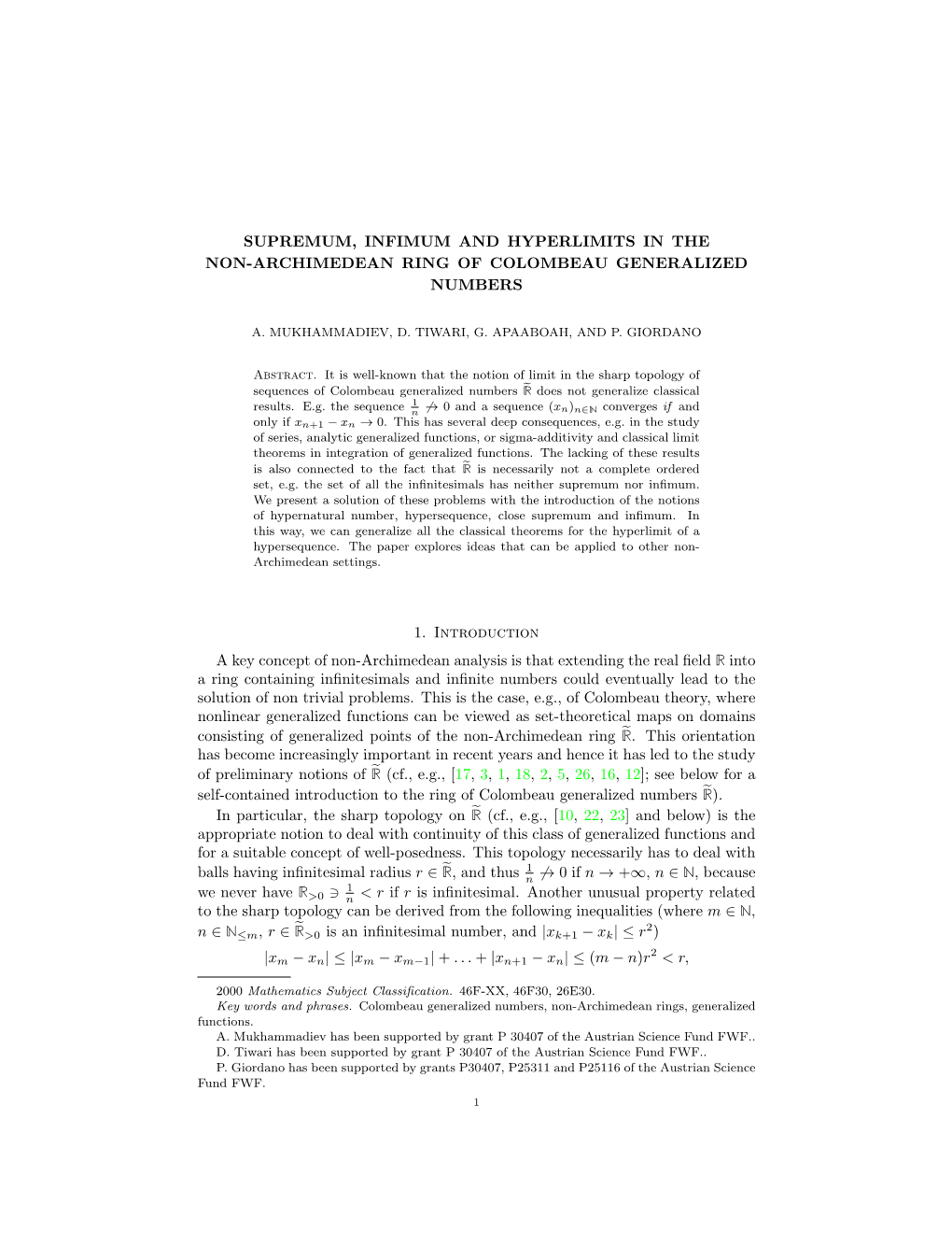 Sup, Inf and Hyperlimits in the Non-Archimedean Ring of Cgn 3