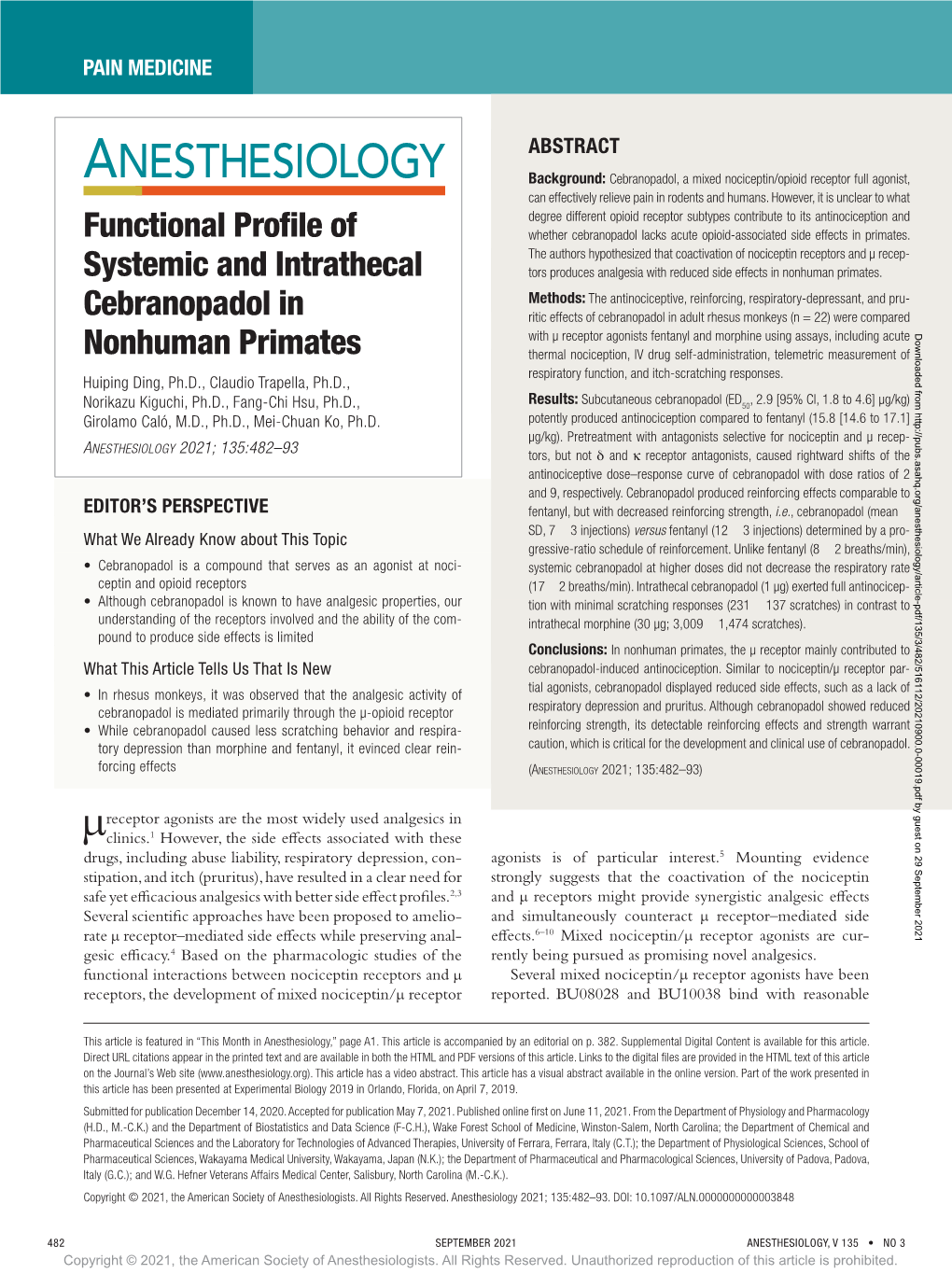 Functional Profile of Systemic and Intrathecal Cebranopadol In