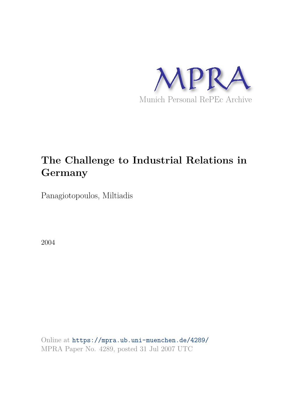 The Challenge to Industrial Relations in Germany