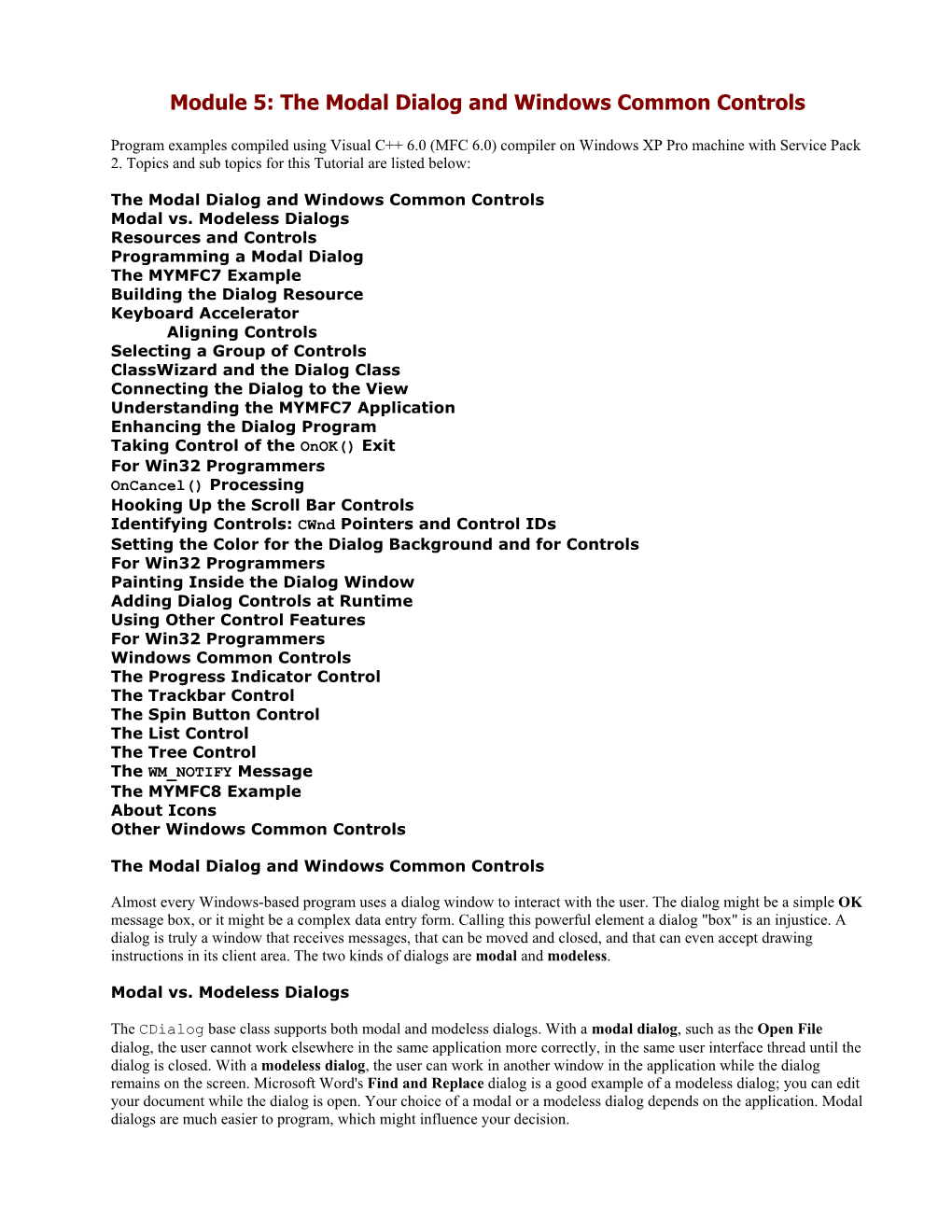 The Modal Dialog and Windows Common Controls