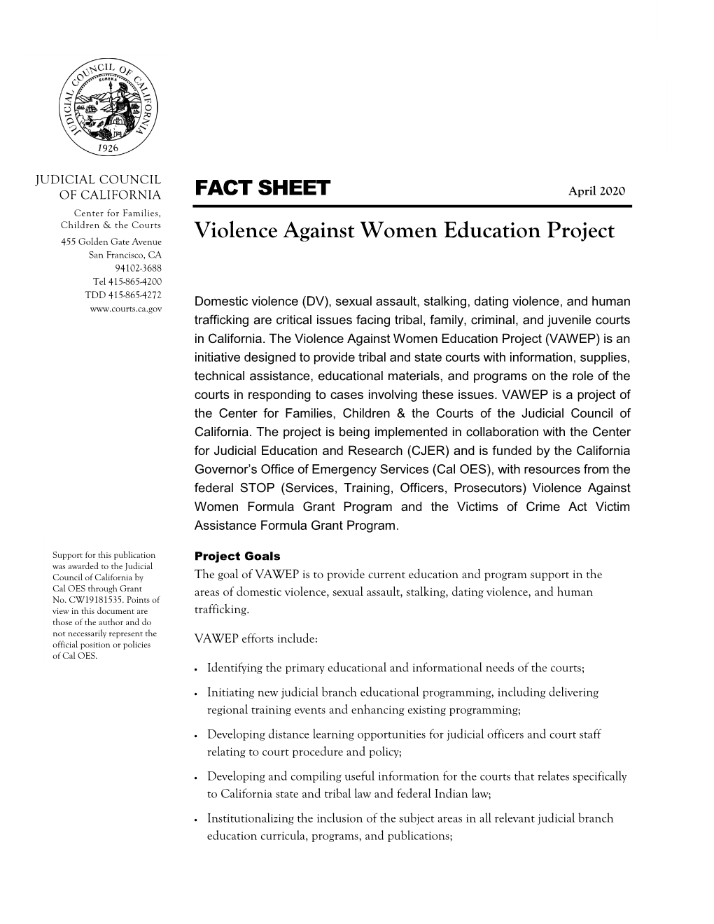 Violence Against Women Education Project Fact Sheet