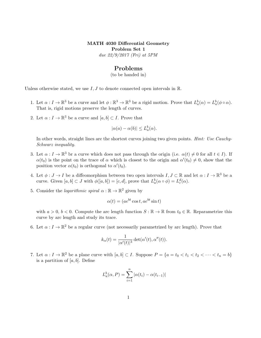 Problem Set 1 Due 22/9/2017 (Fri) at 5PM