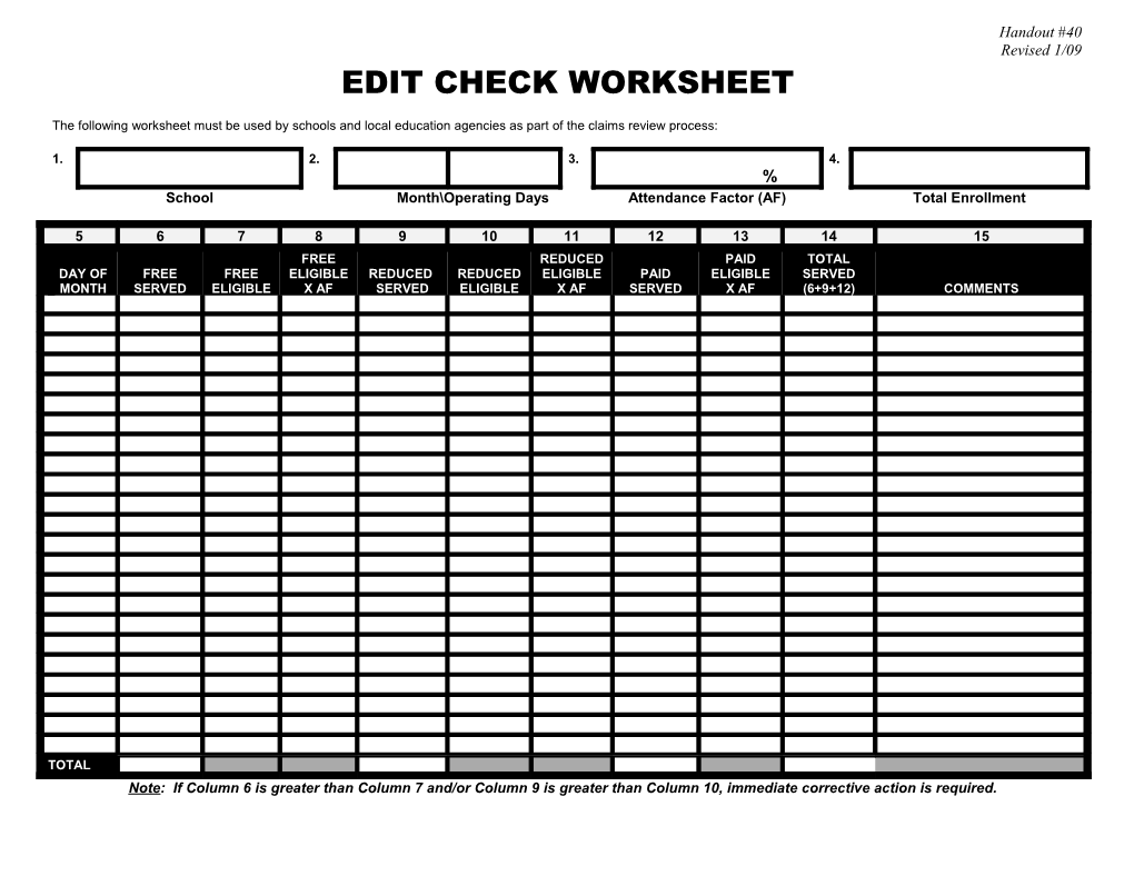 Edit Check Worksheet