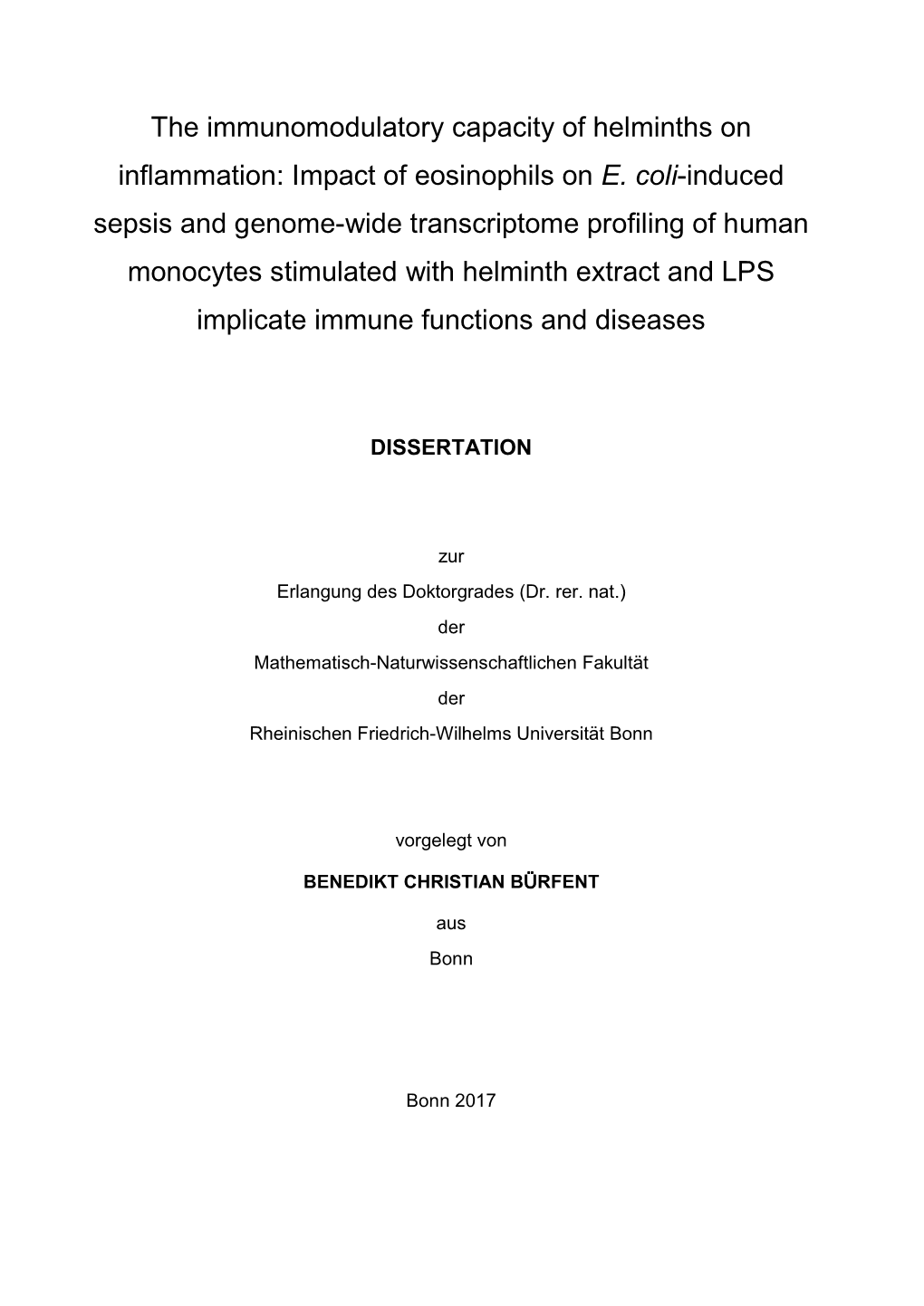 Impact of Eosinophils on E. Coli-Induced Sepsis and Genome