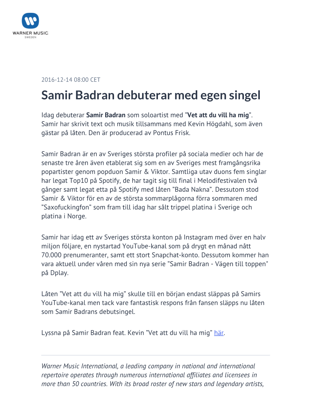 Samir Badran Debuterar Med Egen Singel