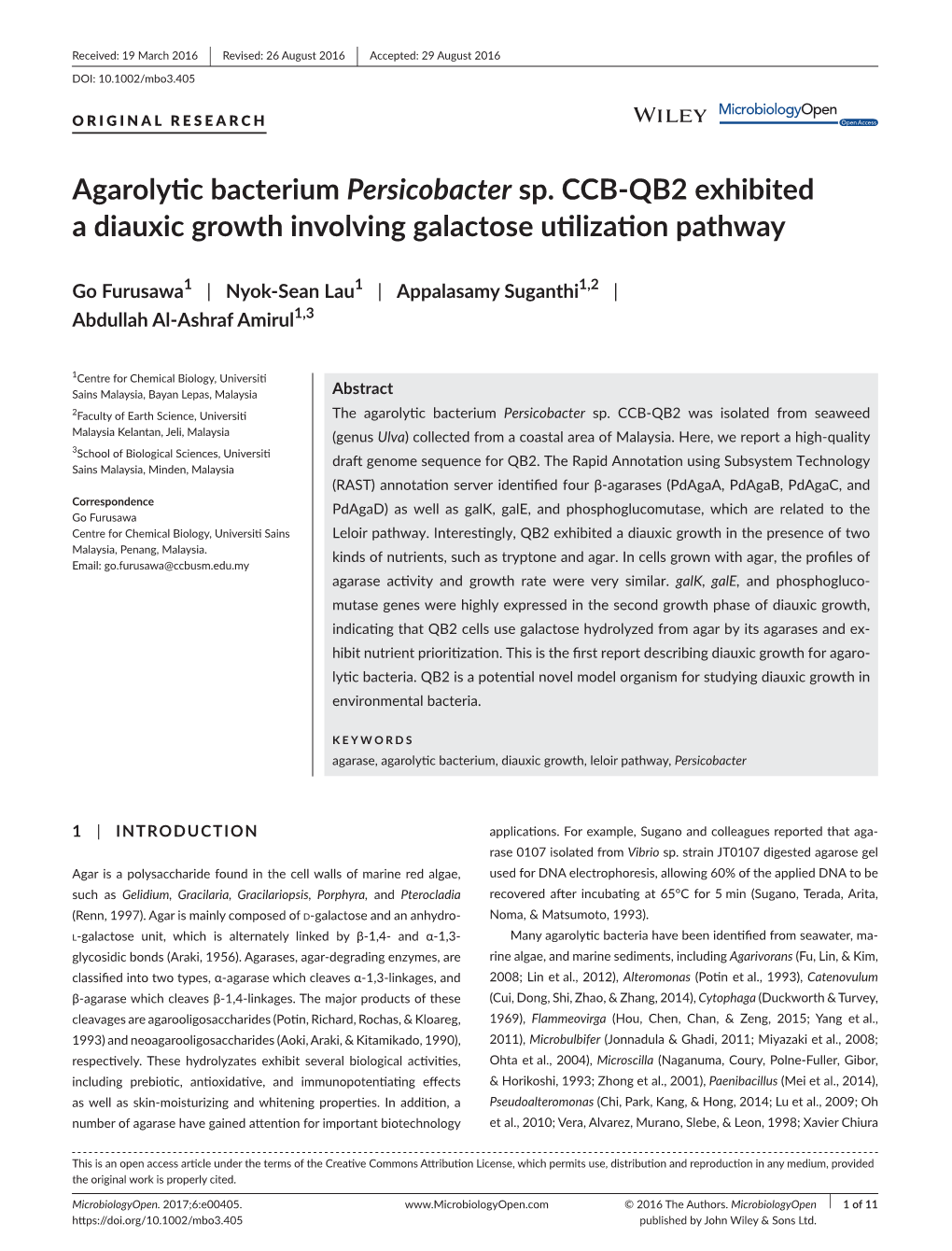 Agarolytic Bacterium Persicobacter Sp. CCB&#X2010